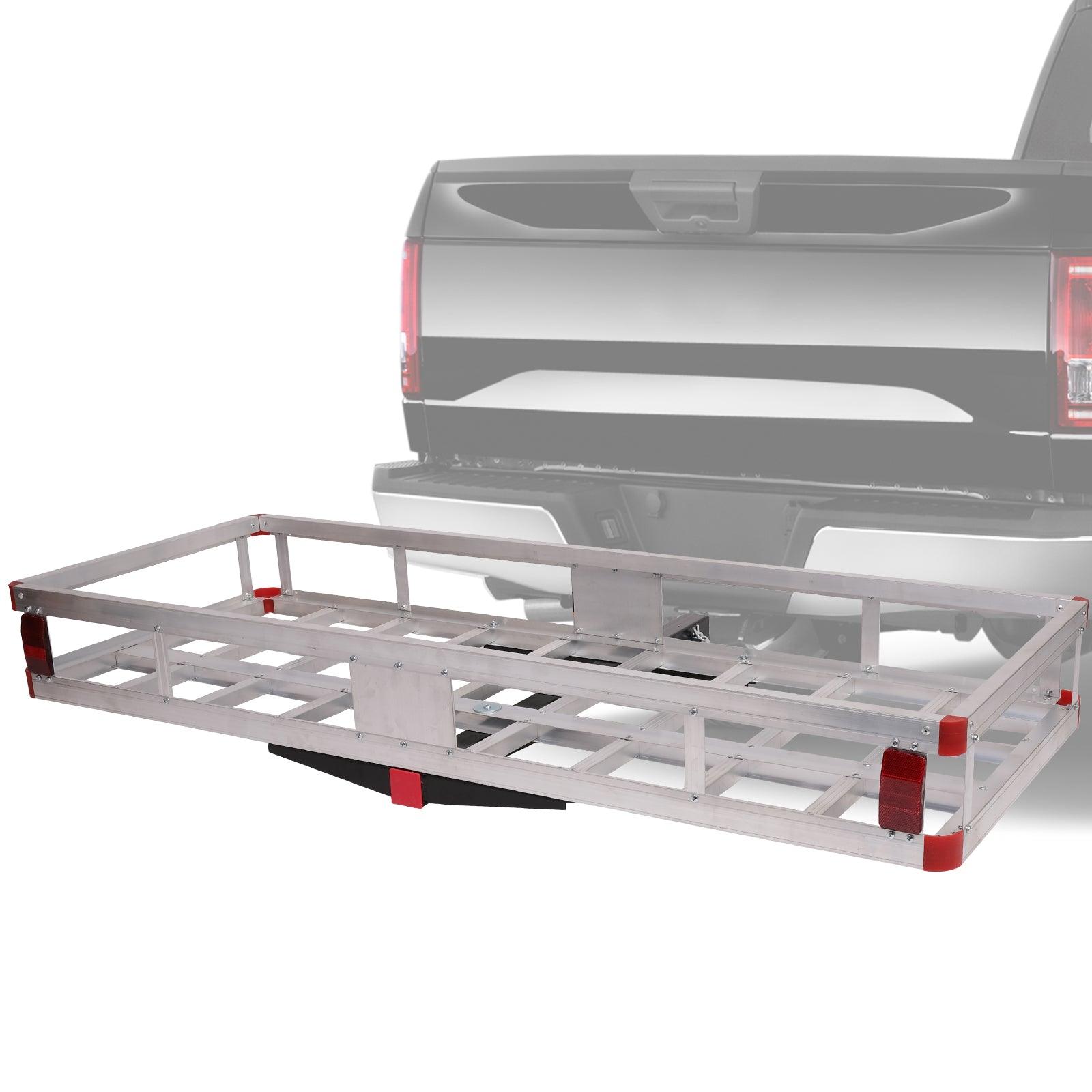 LUCKYERMORE 60"x 22"x 7" Hitch Mount Aluminum Cargo Carrier Basket Folding Cargo Rack with 2" Receiver, Silver