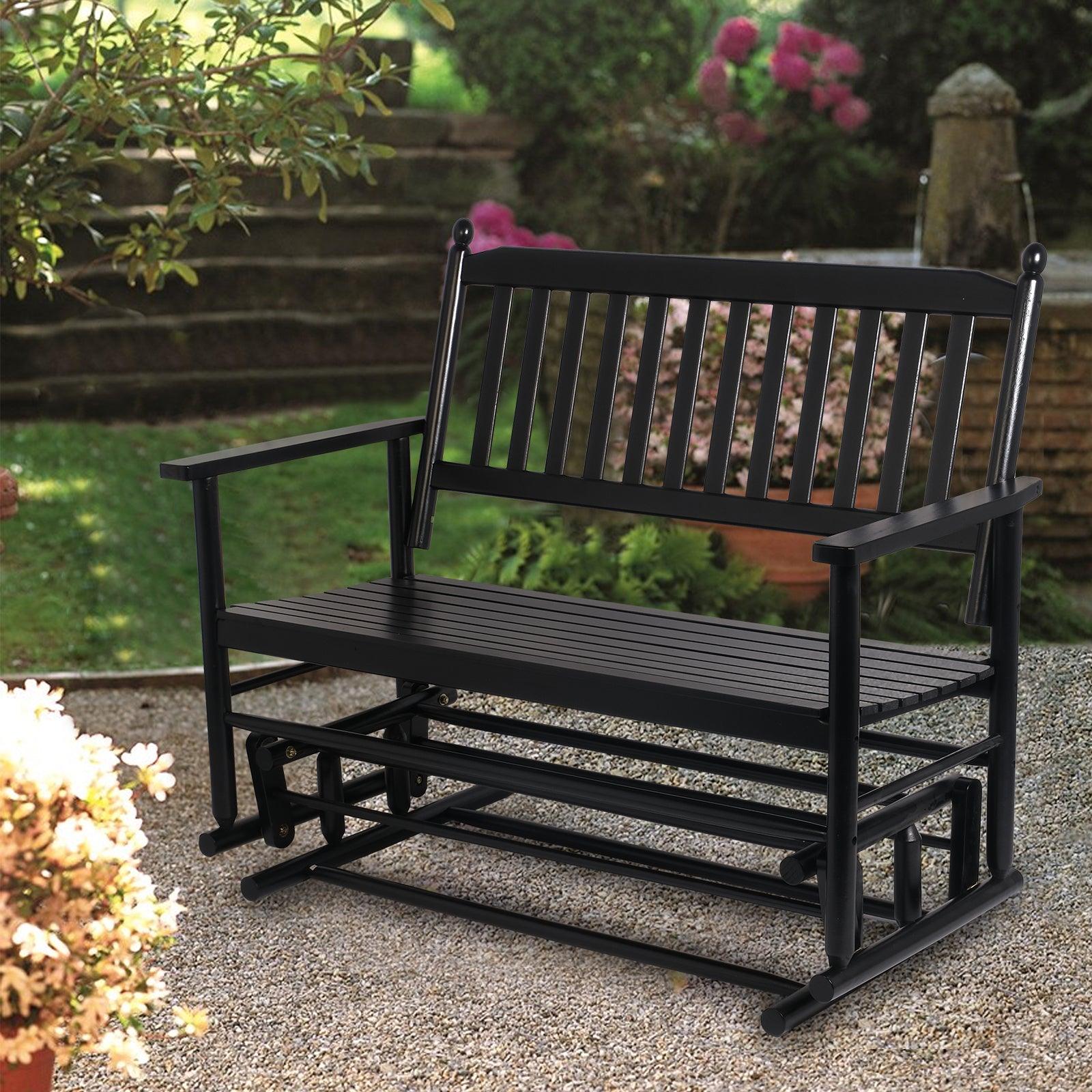 LUCKYERMORE Outdoor Patio Swing Glider Bench 2-Person Wooden Rocking Bench Outdoor Seating Chairs, Black