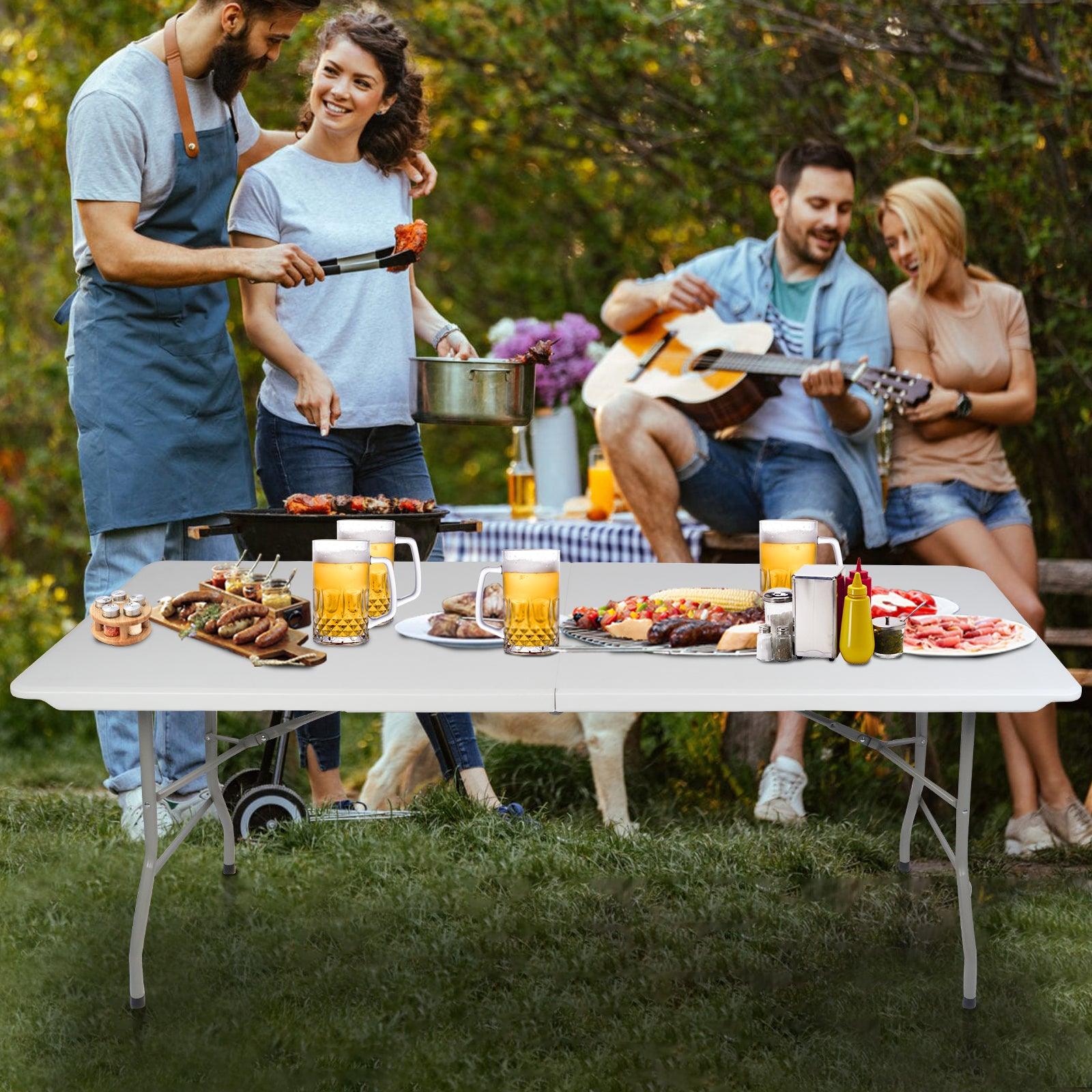 6ft Portable Folding Plastic Table for 6-8 Picnic Dining Table 71" with Carry Handle, White