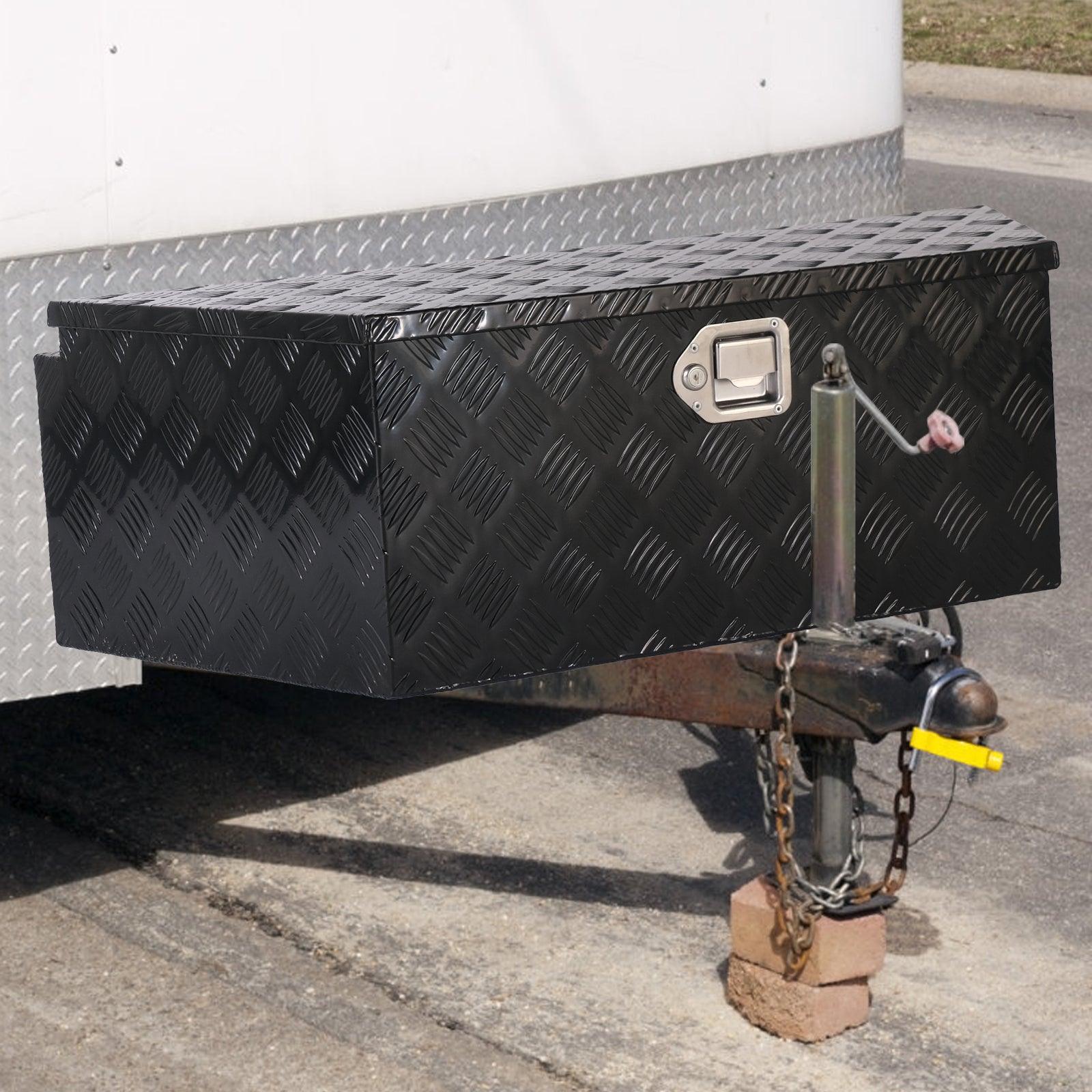 39" Trailer Tongue Box Aluminum Truck Tool Cargo Storage Box Storage Organizer with Lock, Black - Luckyermore