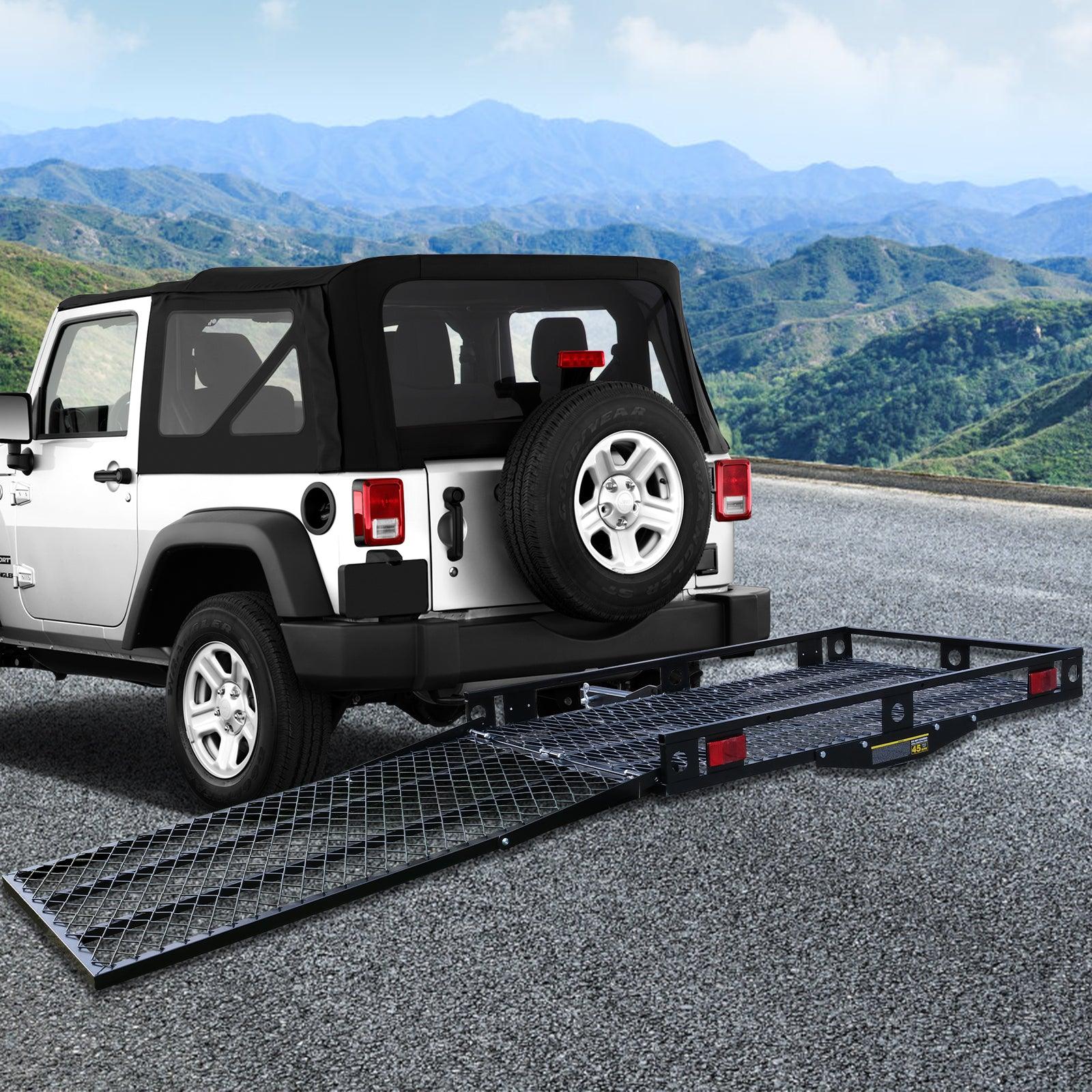 LUCKYERMORE 48.8"x 27.8" Hitch Mount Cargo Carrier Trailer Utility Basket with 42" Folding Wheelchair Ramp, Black