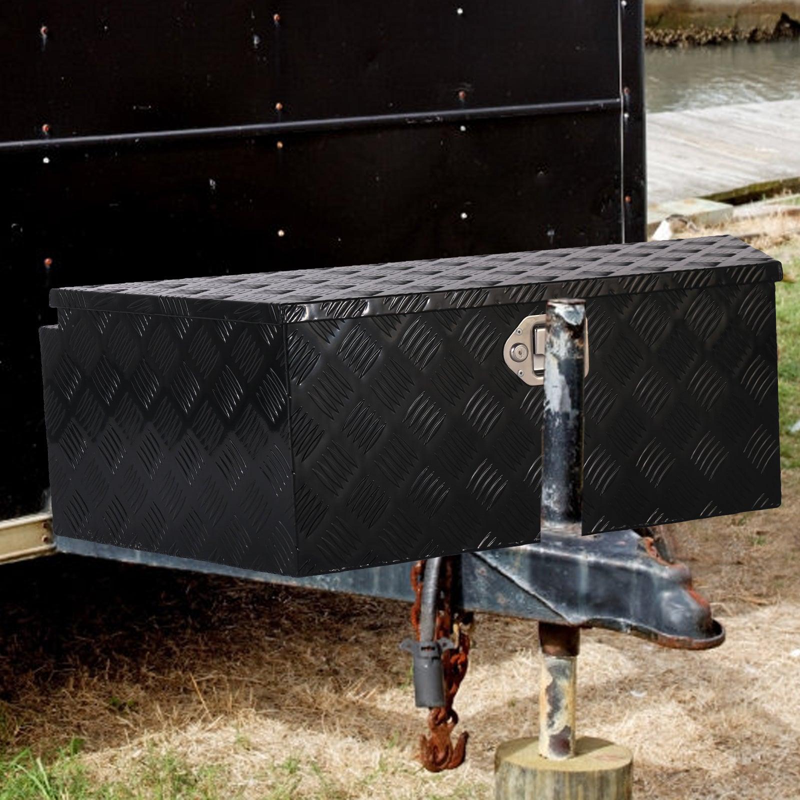 39" Trailer Tongue Box Aluminum Truck Tool Cargo Storage Box Storage Organizer with Lock, Black - Luckyermore