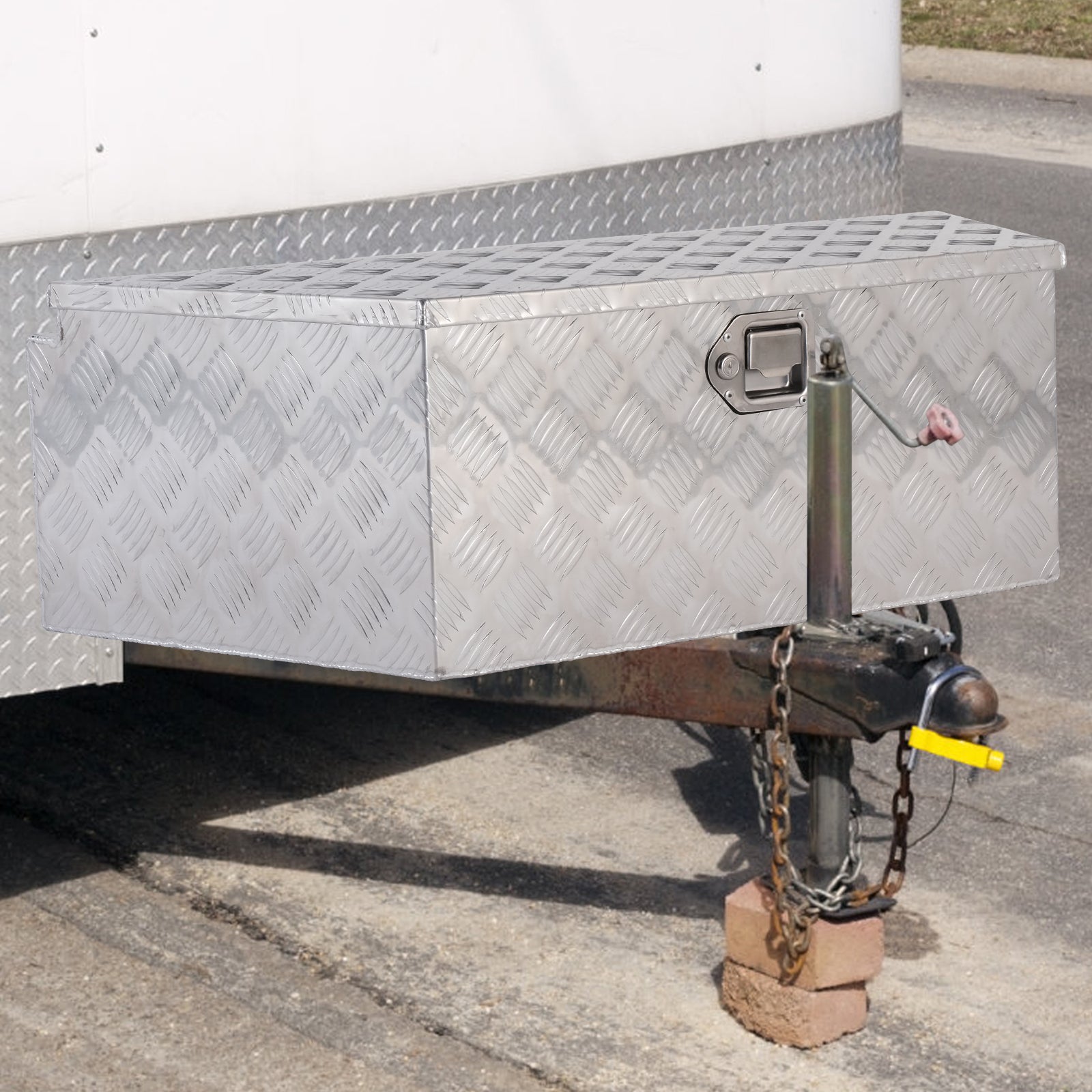 39" Trailer Tongue Box Aluminum Truck Tool Cargo Storage Box Storage Organizer with Lock, Silver