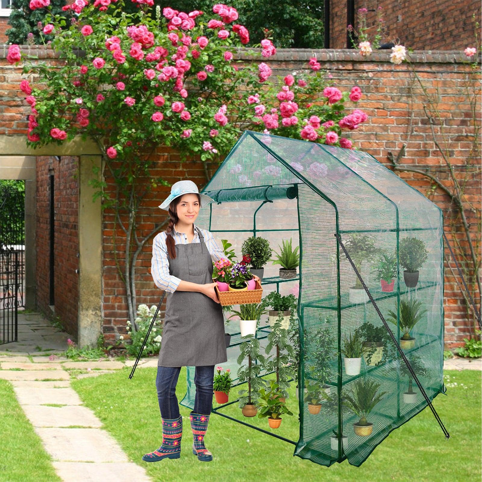 3 Tiers 8 Shelves Walk-in Greenhouse Mini Portable Outdoor Planter House - Luckyermore