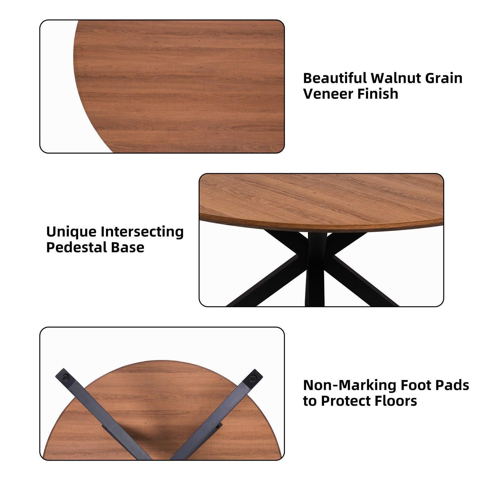 LUCKYERMORE 53" Round Mid-Century Modern Wooden Dining Table for 4-6 Kitchen Table with Solid Metal Leg