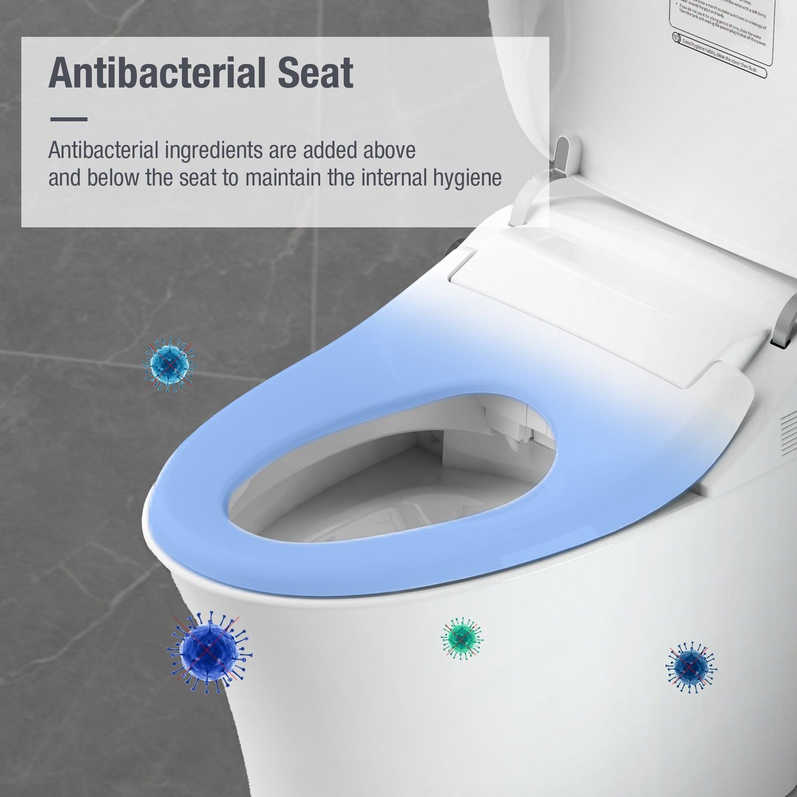 Electronic Smart Toilet Bidet with Heated Seat, Off-Seat Auto Flushing and Dryer, One Piece Bidet with Self-Cleaning Nozzle, LED Night Light - Luckyermore