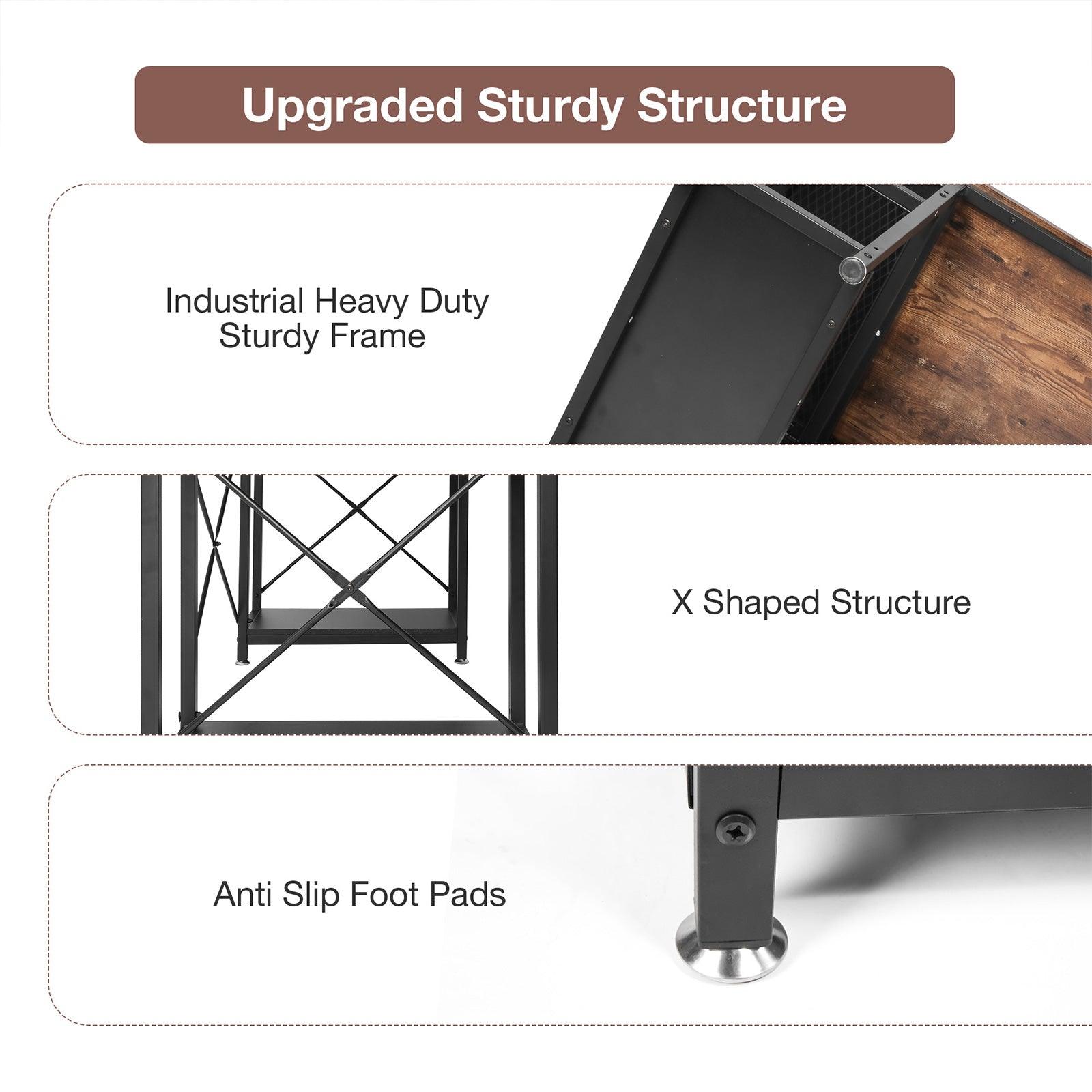 47.2" Home Office Computer Desk with Storage Shelves and 4 Hooks, Rustic and Black - Luckyermore