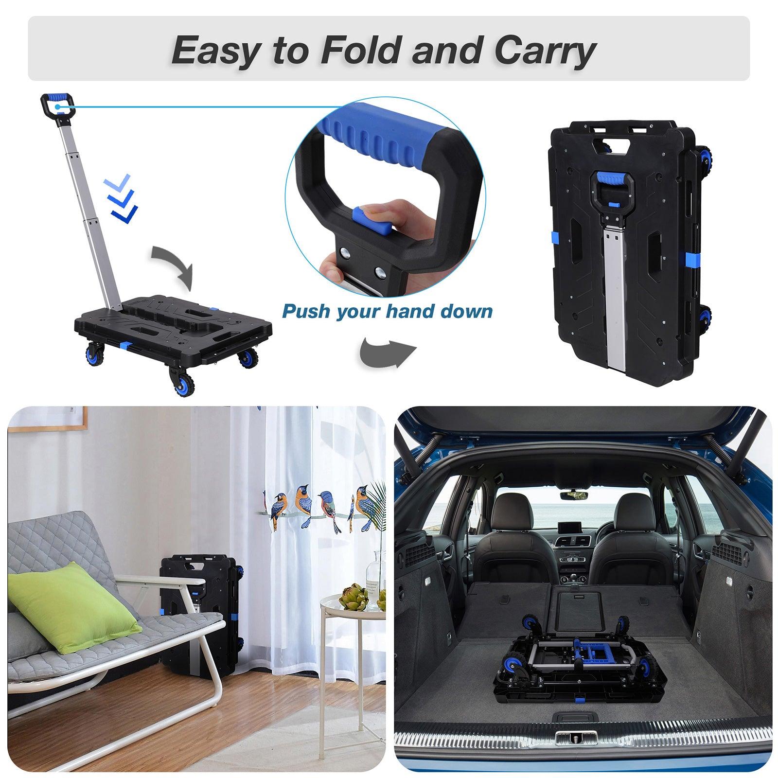 Portable Platform Hand Truck Foldable Hand Cart Dolly with 360° Swivel Wheels - Luckyermore
