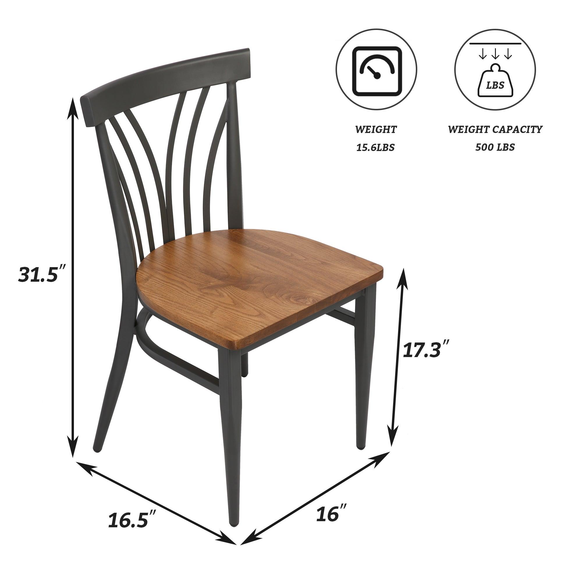 Set of 2 Kitchen Dining Chairs Wood Seat with Metal Legs Fully Assembled, Curve V Back