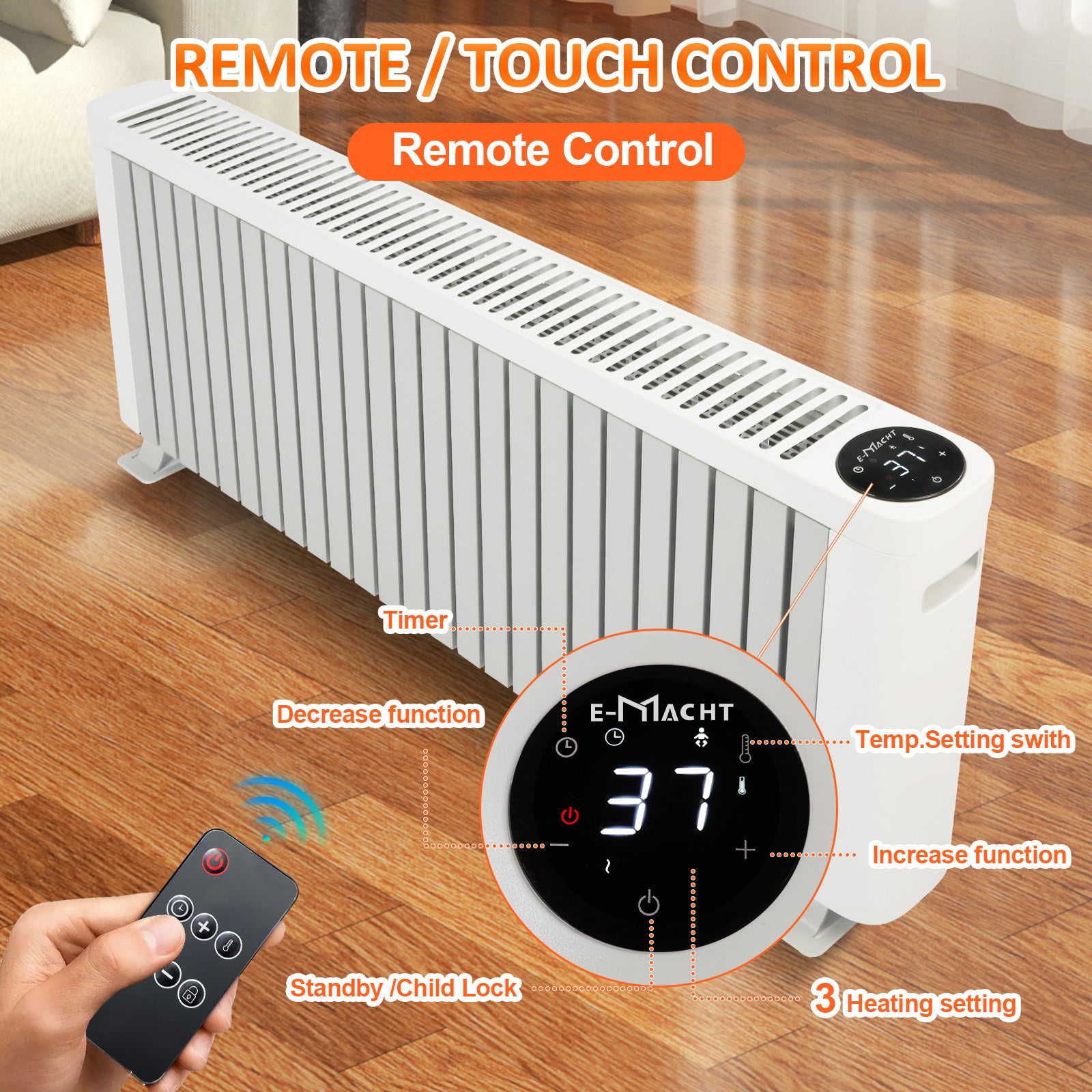 1500W Electric Baseboard Heater Large Room Space Heater with Silent Operation