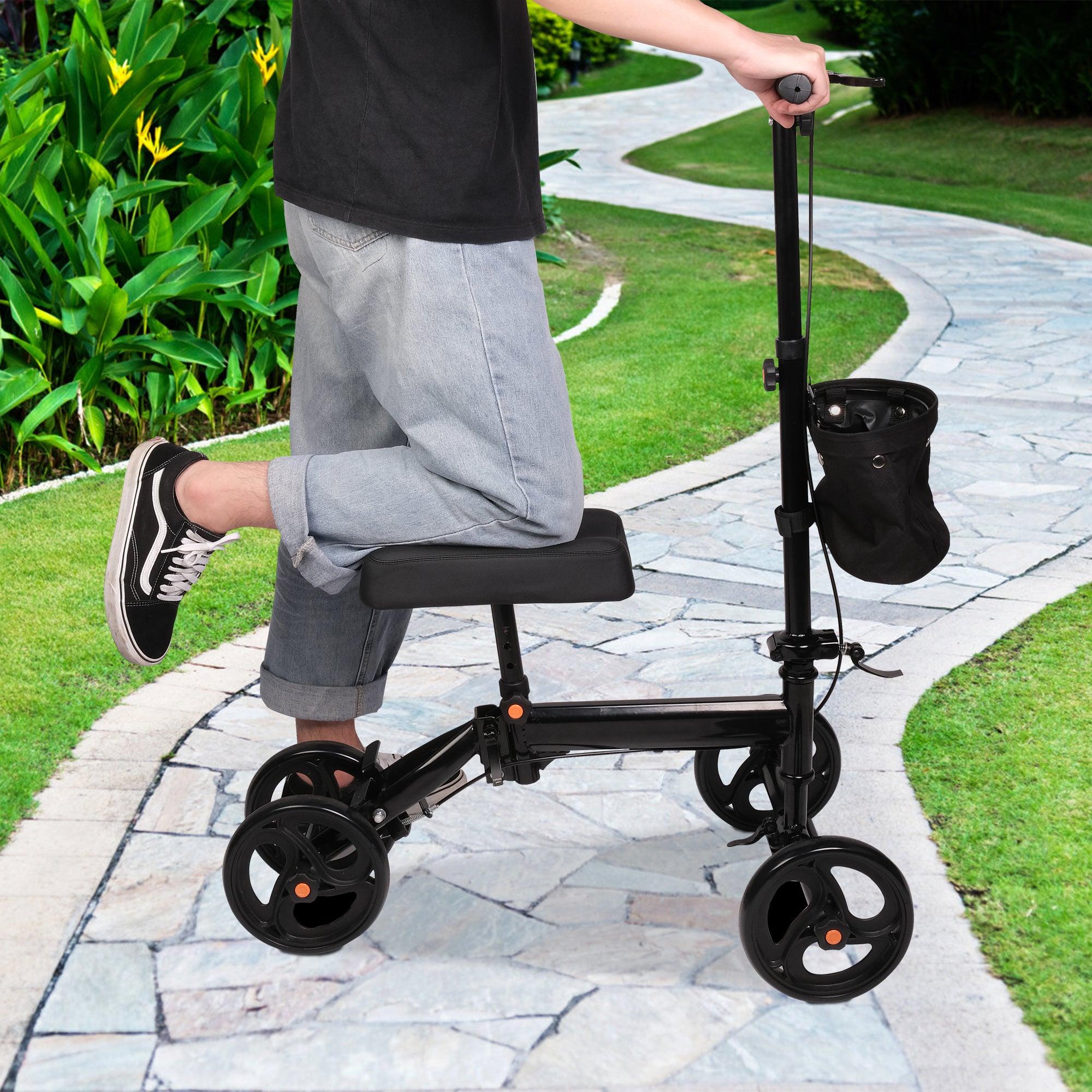 Luckyermore Foldable Knee Walker Adjustable Steerable Knee Scooter Suitable with Foot/Ankle Injuries, Black