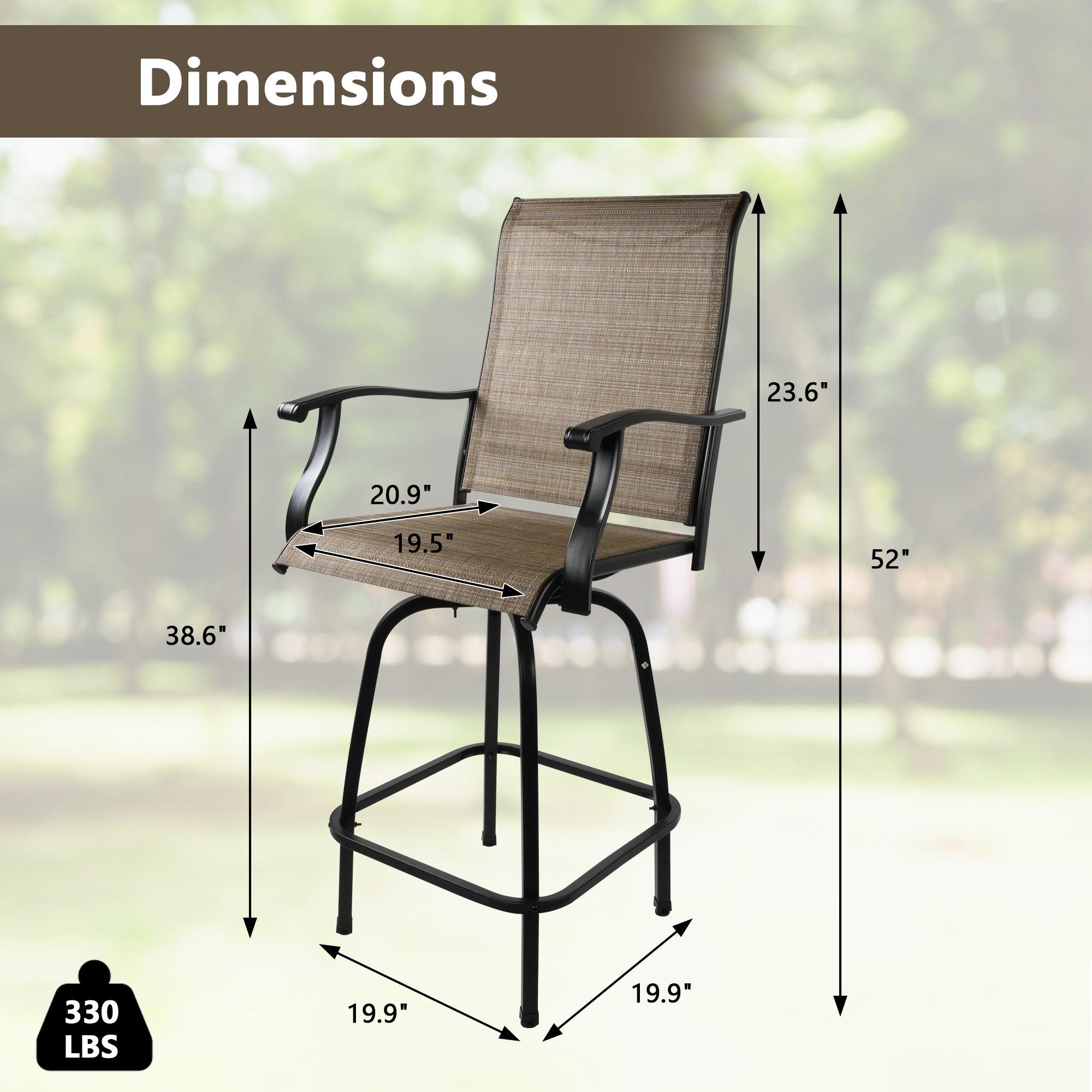 LUCKYERMORE Set of 2 Patio Swivel Bar Stools Outdoor Bar Height Patio Stools Bar Chairs with High Back and Armrest