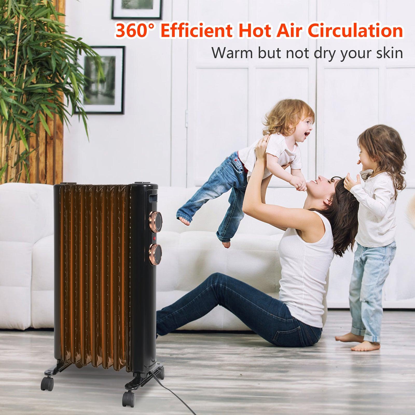 LUCKYERMORE 1500W Oil Filled Radiator Heater with 3 Heating Modes Portable Electric Space Heater, Black