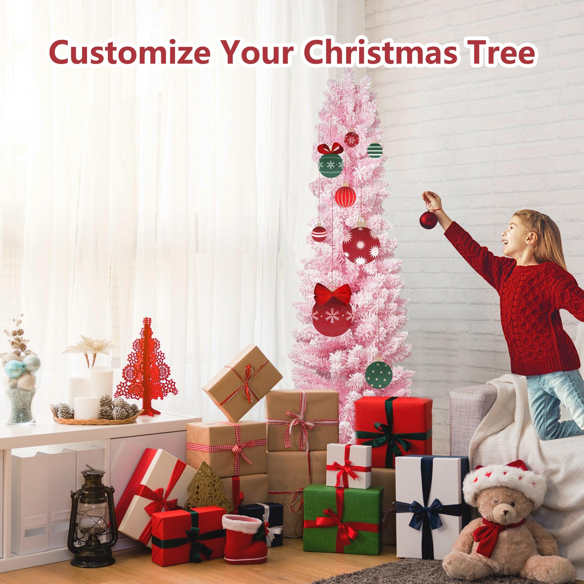 6ft Pink Artificial Christmas Tree Xmas Tree with 320 Branch Tips Metal Stand - Luckyermore
