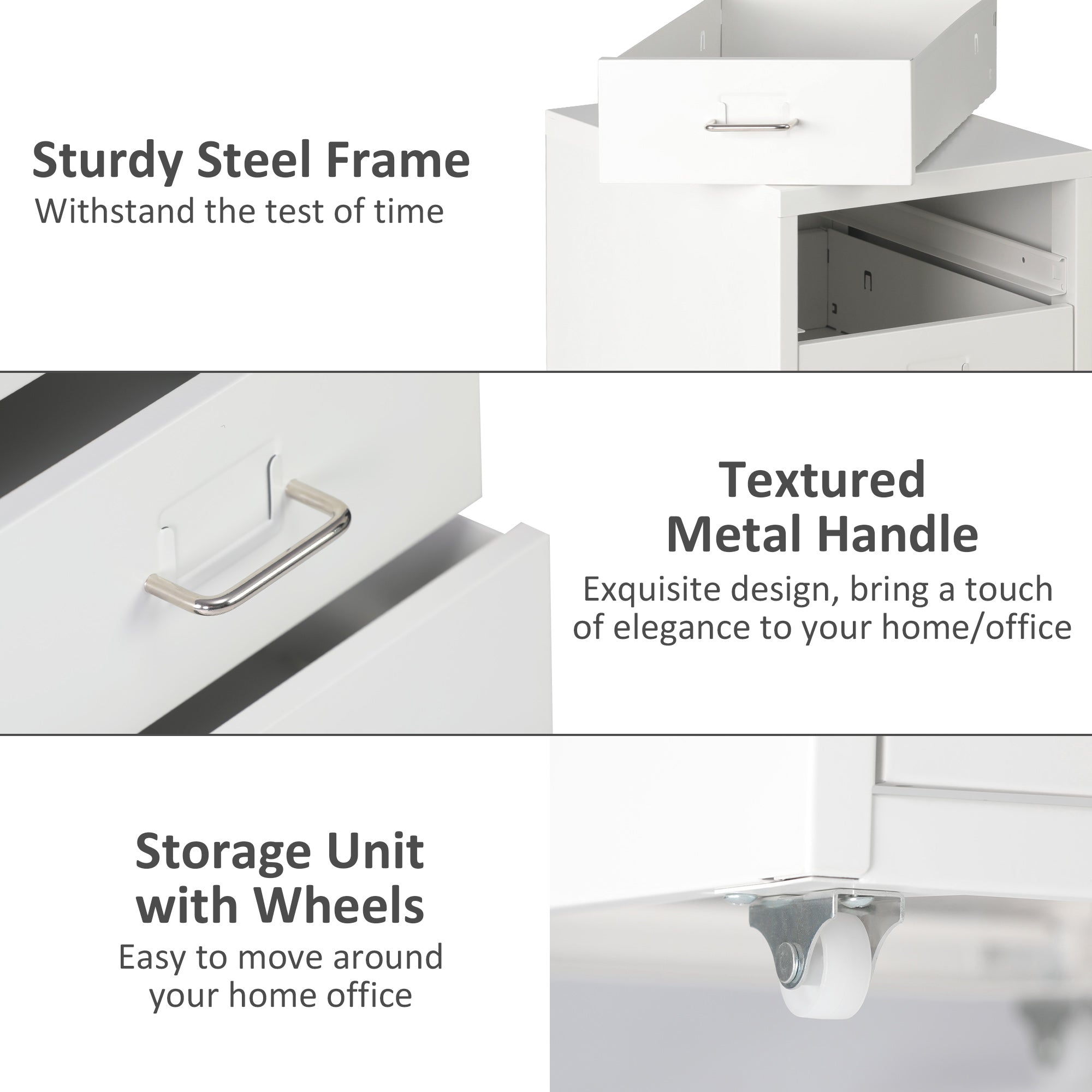 5 Drawer Storage Dresser Cabinet with Wheels Handle Slim Night Table, White