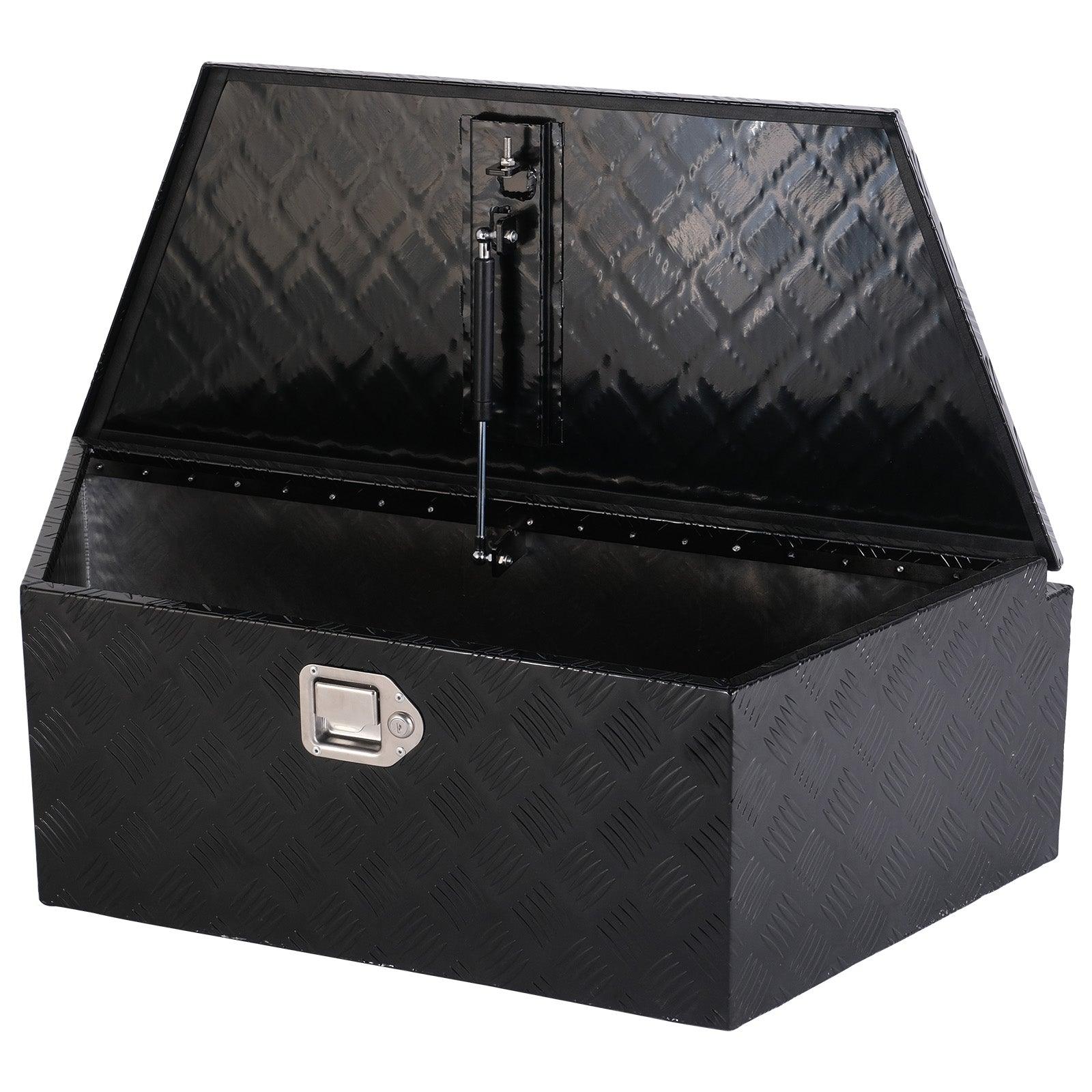 39" Trailer Tongue Box Aluminum Truck Tool Cargo Storage Box Storage Organizer with Lock, Black - Luckyermore
