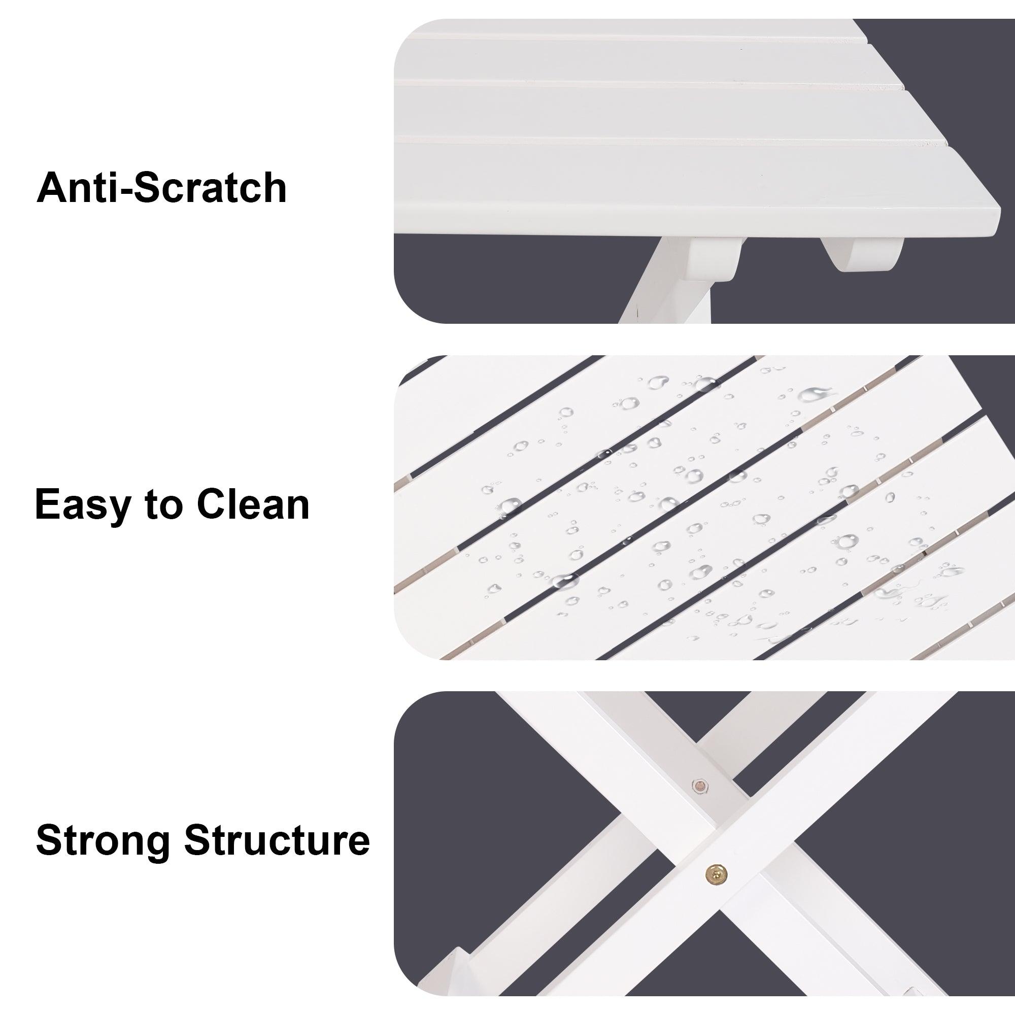 LUCKYERMORE 13.7" Square Outdoor Patio Folding Side Table Wood Portable End Table, White