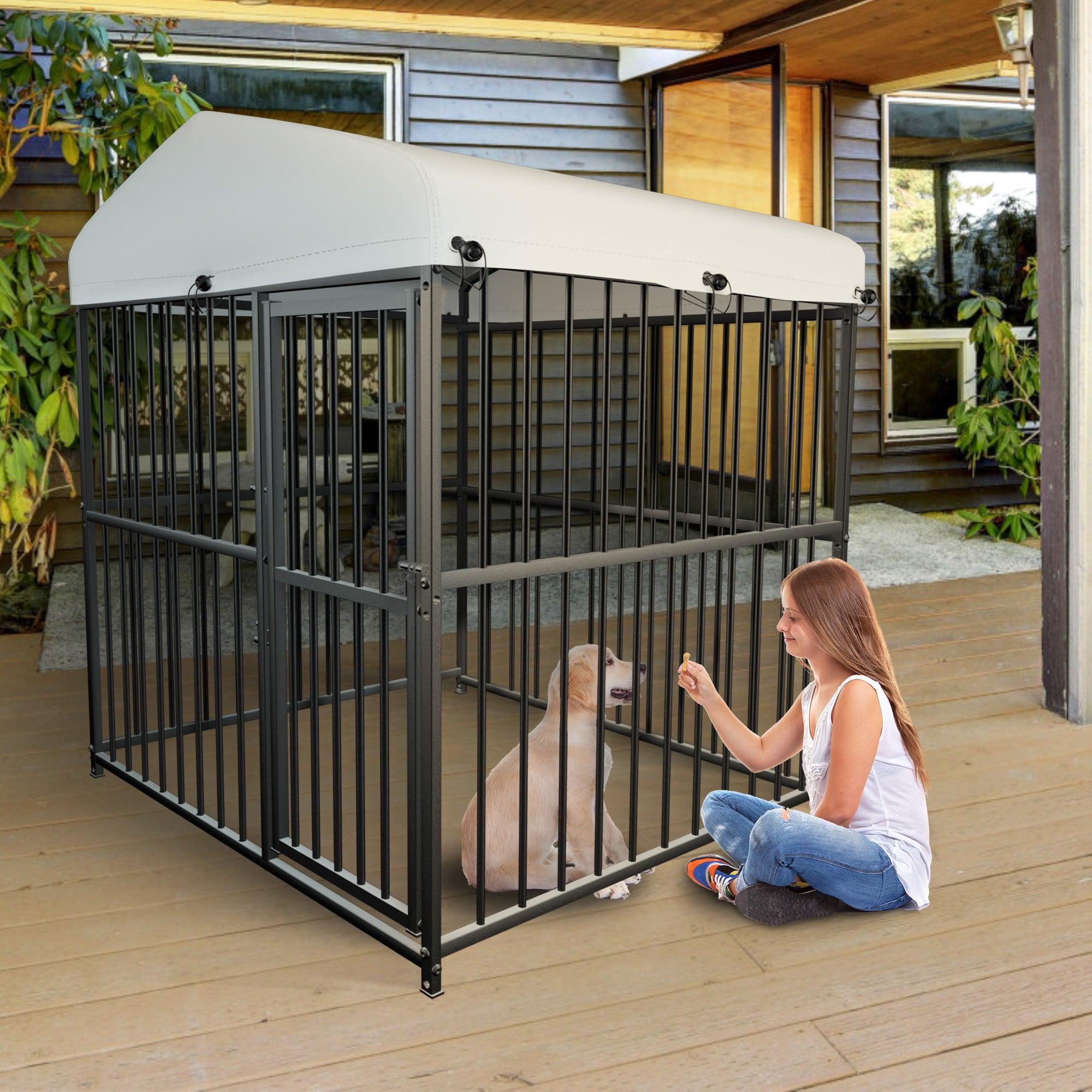 5.9'x4.9'x4.9' Large Dog Outdoor Kennel Pet Playpen with Waterproof Cover and Secure Lock, Black