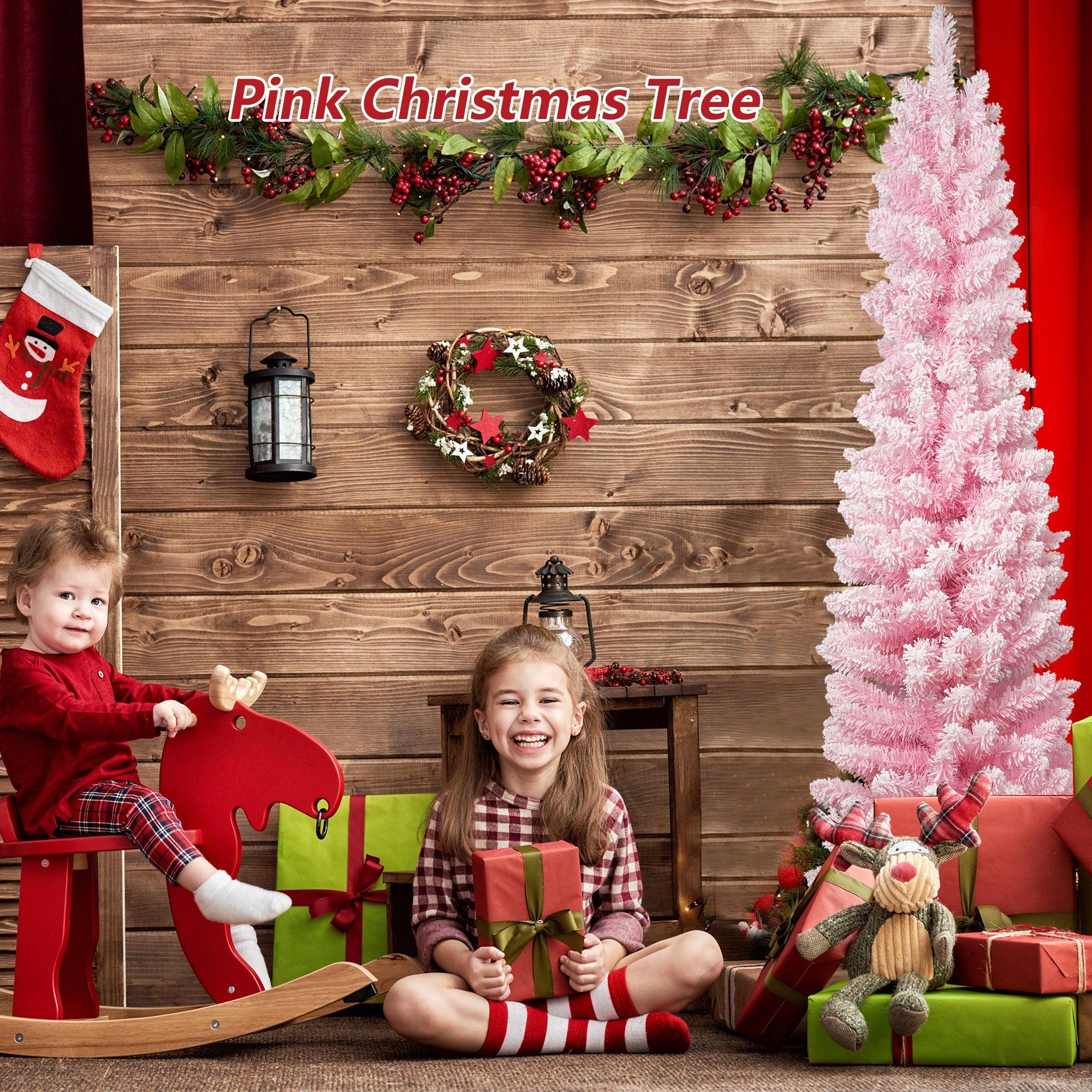 6ft Pink Artificial Christmas Tree Xmas Tree with 320 Branch Tips Metal Stand - Luckyermore