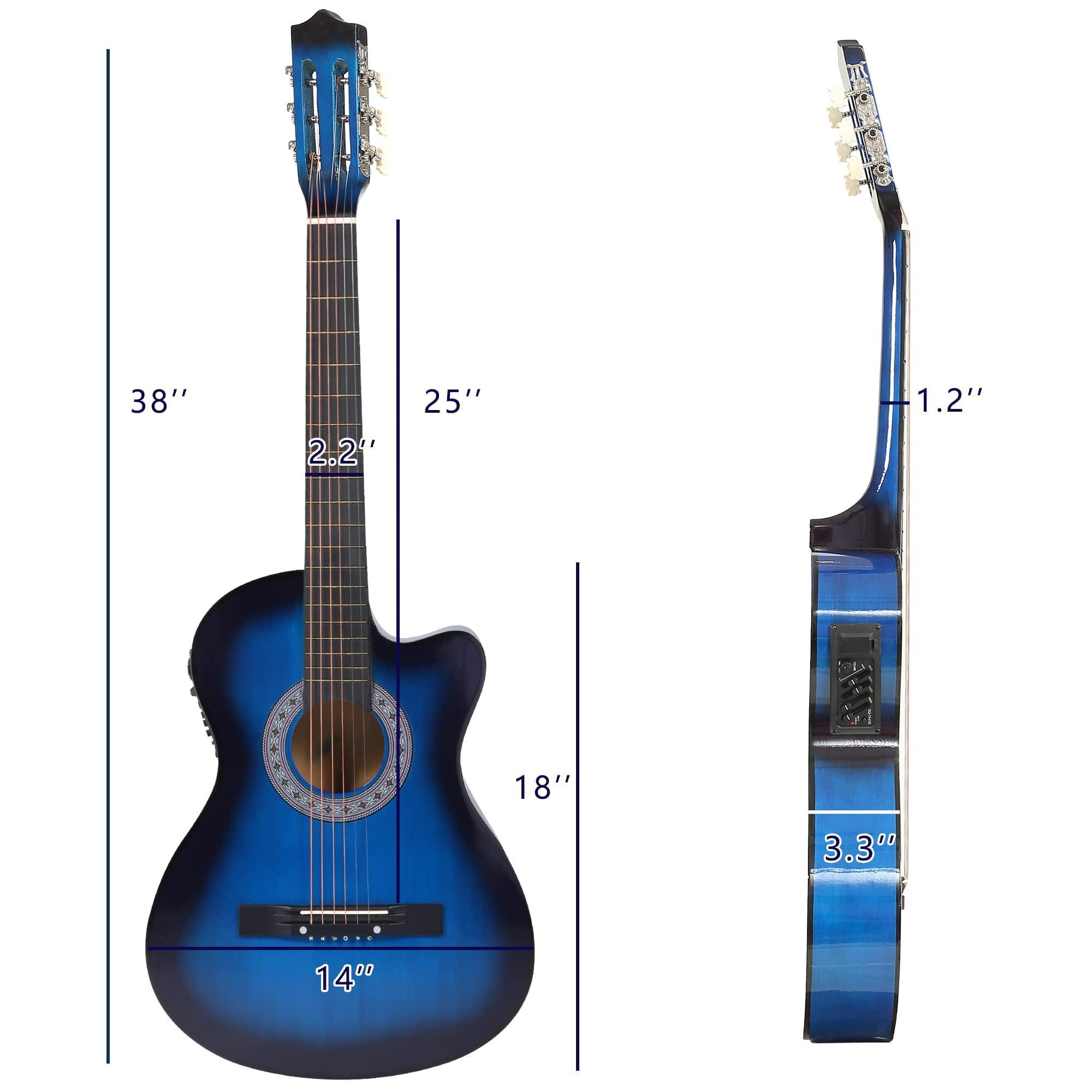 38" Acoustic Electric Guitar for Beginners All Wood Classic Guitar, Blue - Luckyermore