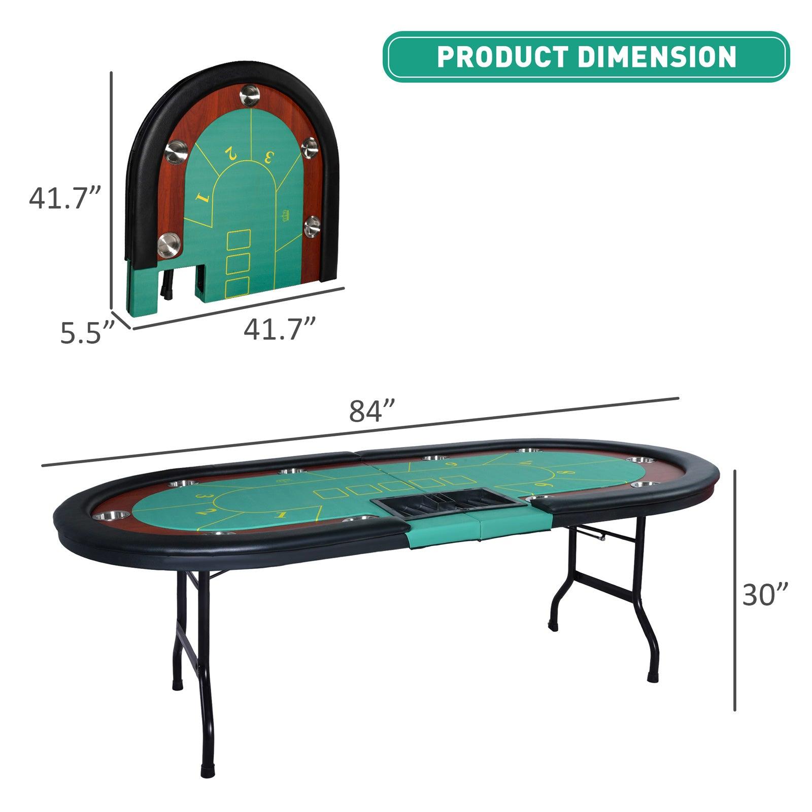 LUCKYERMORE 84" Folding Poker Table 10 Player Card Table with 10 Cup Holder for Texas Casino, Green