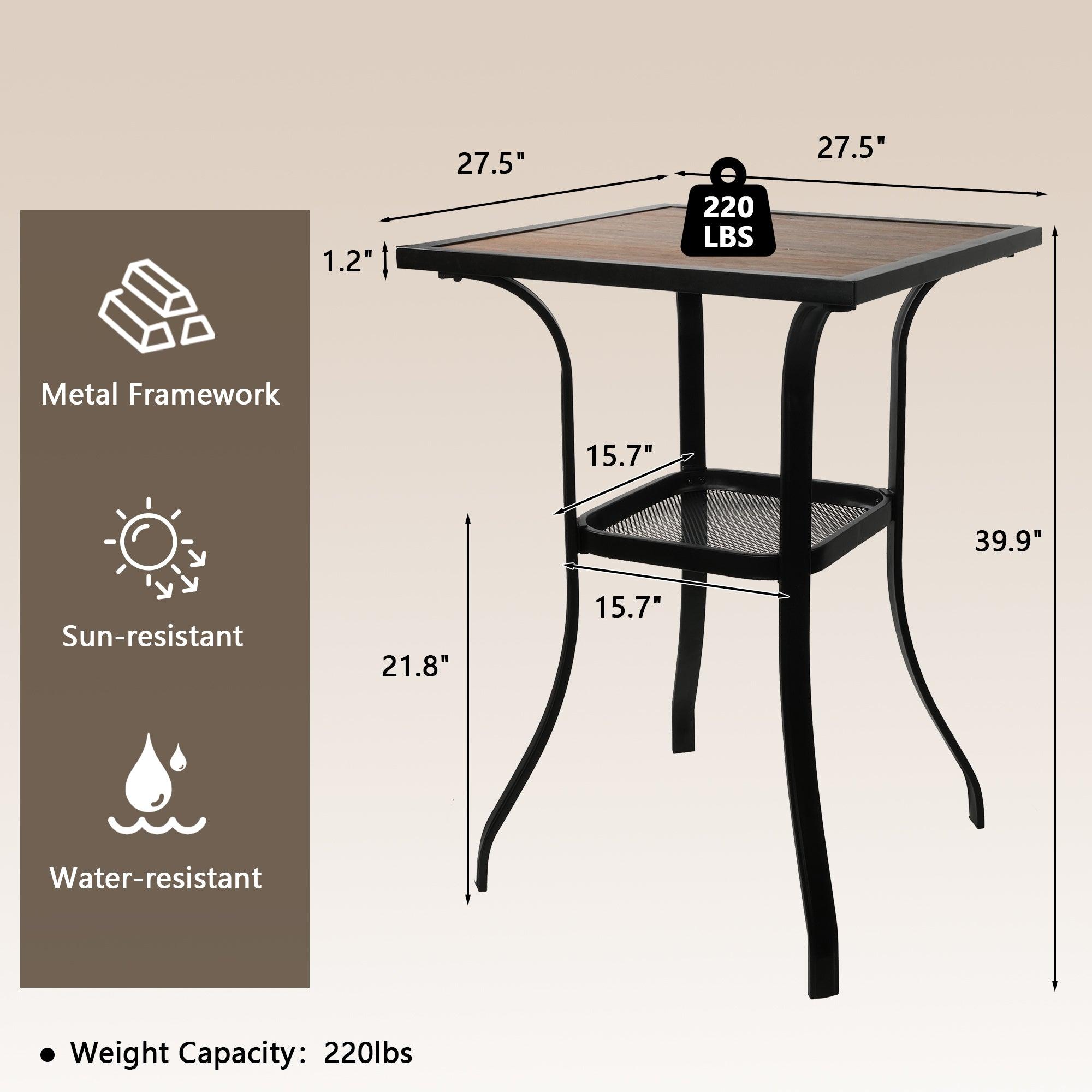 27.5" Outdoor High Bar Table Patio Square Bar Height Table with Storage Rack