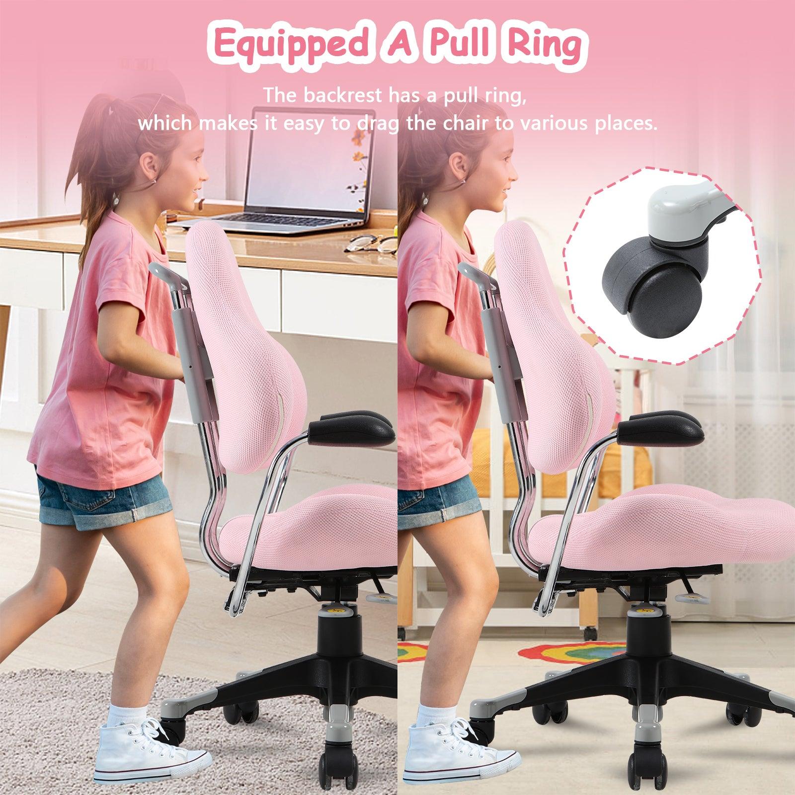 Ergonomic Kids Desk Chair Children Study Swivel Chair with Adjustable Height, Pink - Luckyermore
