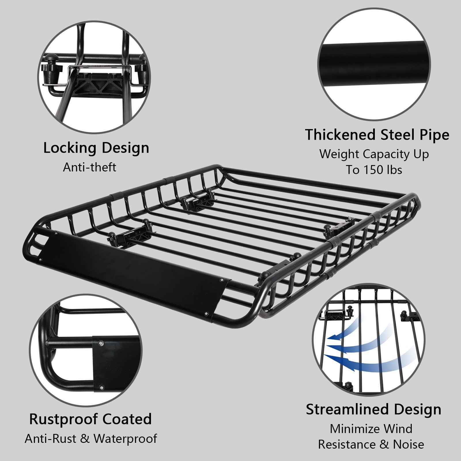 LUCKYERMORE 45.8"x 36.2" Universal Roof Rack Basket Rooftop Cargo Rack Luggage Holder for SUV Truck and Car, Black