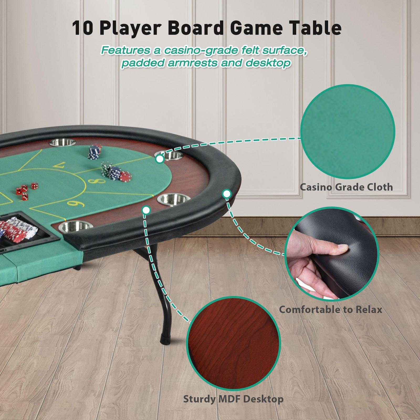 LUCKYERMORE 84" Folding Poker Table 10 Player Card Table with 10 Cup Holder for Texas Casino, Green