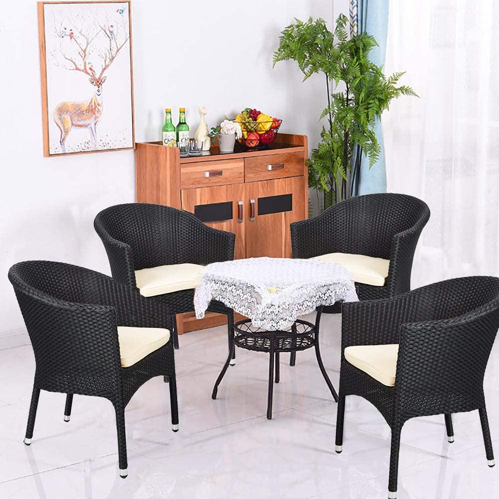 LUCKYERMORE Patio Rattan Chair Stackable Coffee Dining Wicker Chair with Cushions & Arm, Black