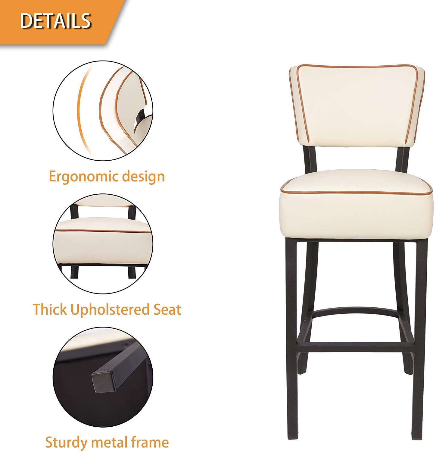 LUCKYERMORE 30” Upholstered Bar Stools Kitchen Chairs Counter Pub Leather Dining Chairs, Beige