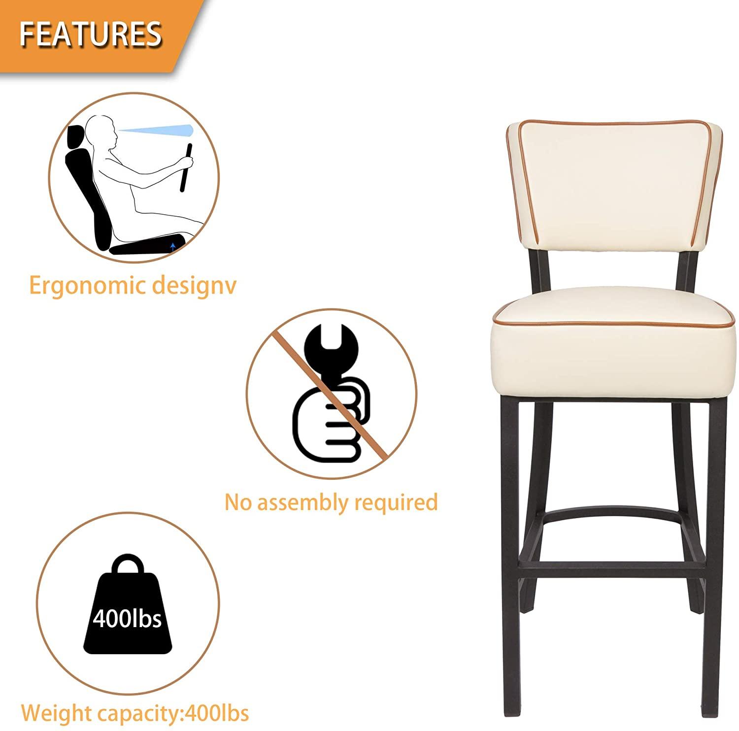 LUCKYERMORE 30” Upholstered Bar Stools Kitchen Chairs Counter Pub Leather Dining Chairs, Beige