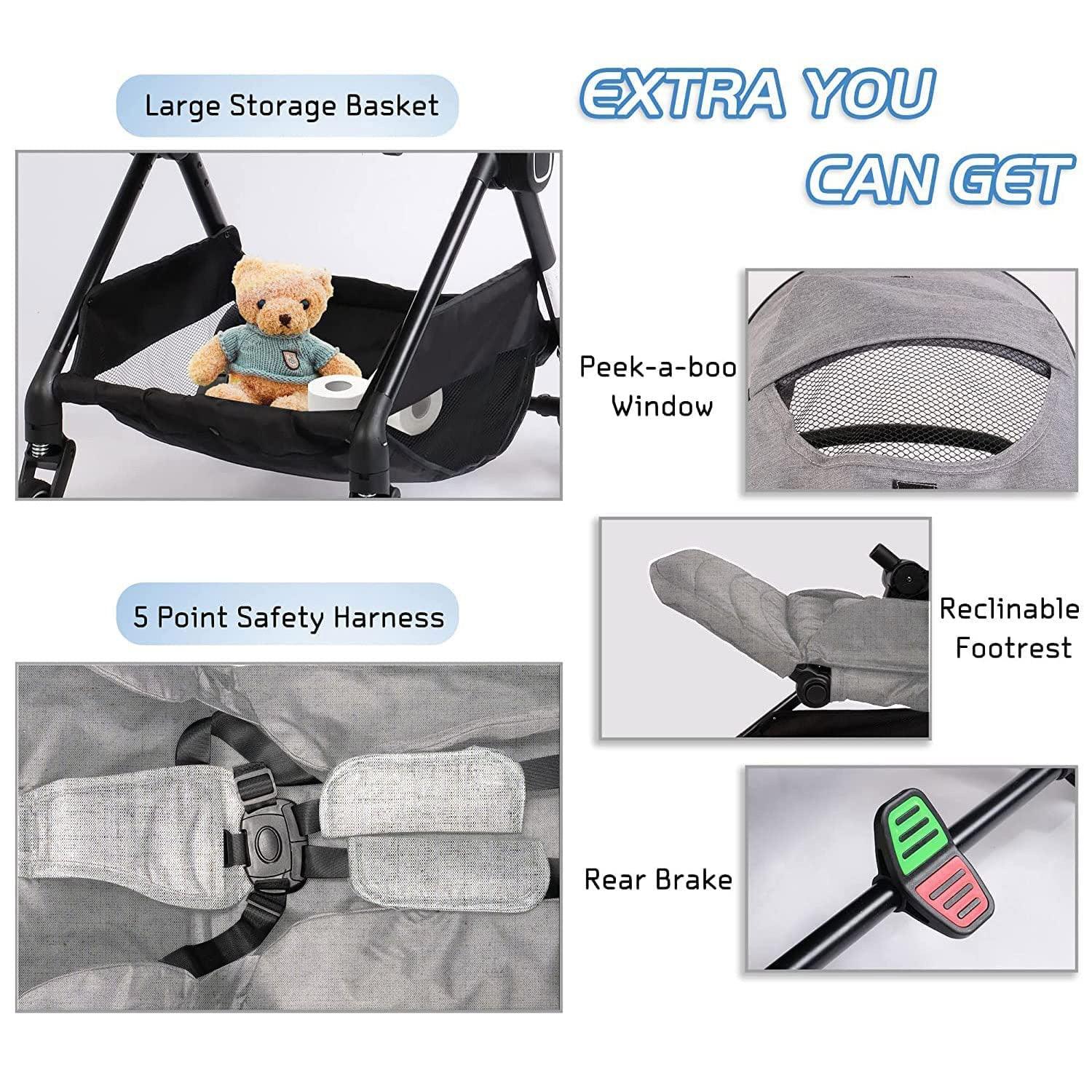 Easy Fold Baby Stroller Lightweight High Landscape Infant Pushchair with Reversible Seat, Gray - Luckyermore