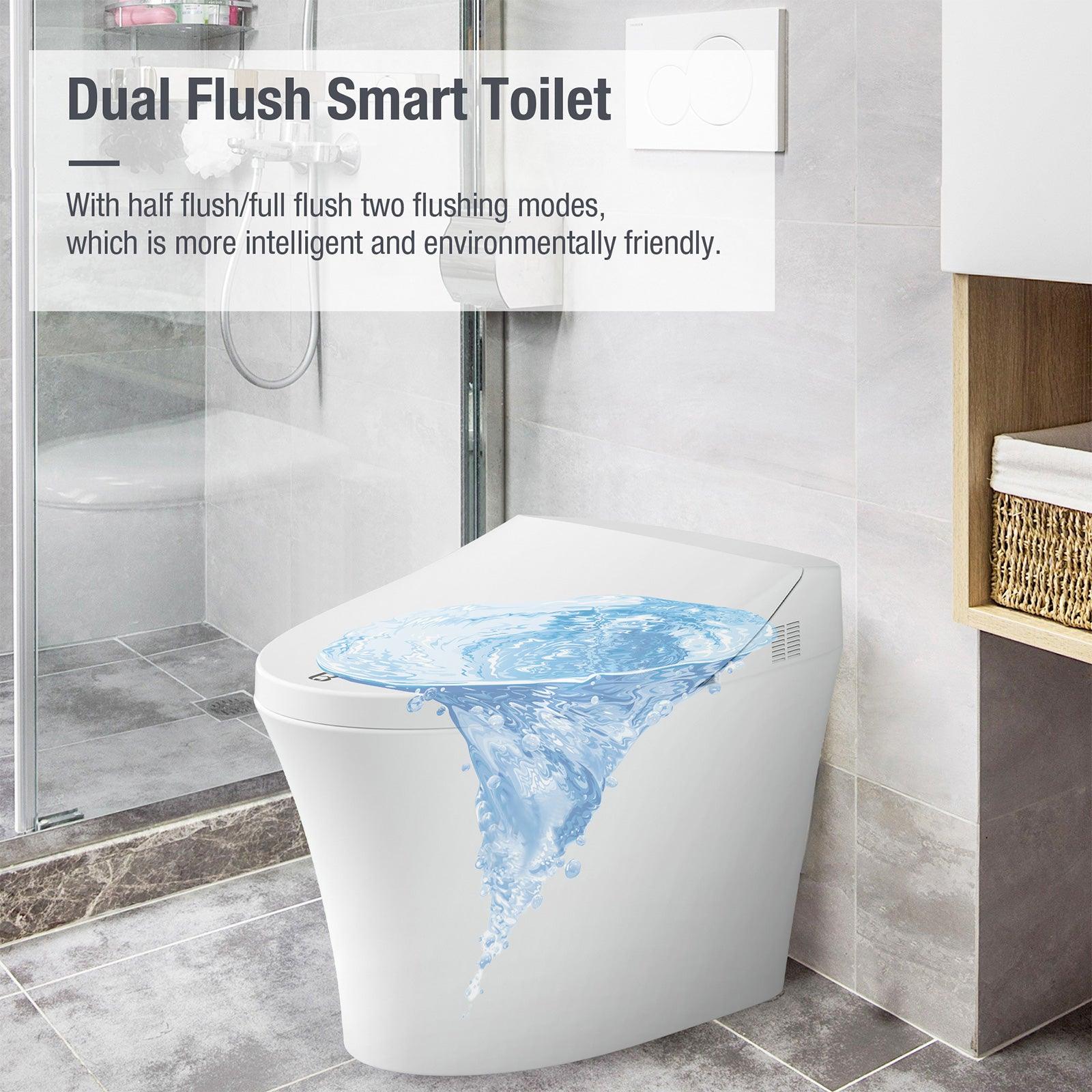 Electronic Smart Toilet Bidet with Heated Seat, Off-Seat Auto Flushing & Dryer, One Piece Bidet with Self-Cleaning Nozzle, LED Night Light - Luckyermore