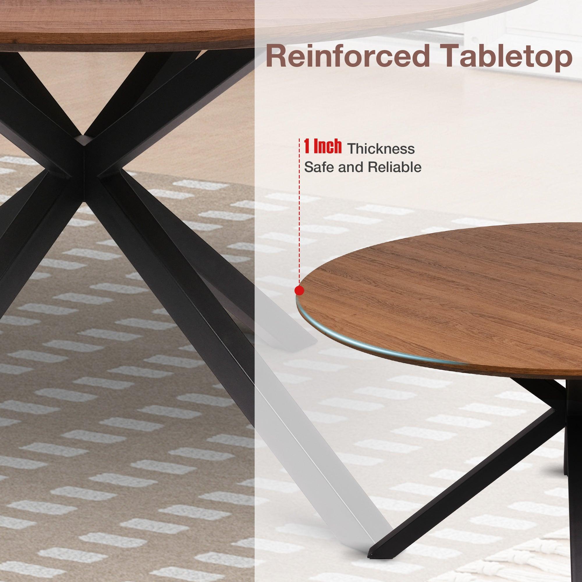 LUCKYERMORE 53" Round Mid-Century Modern Wooden Dining Table for 4-6 Kitchen Table with Solid Metal Leg