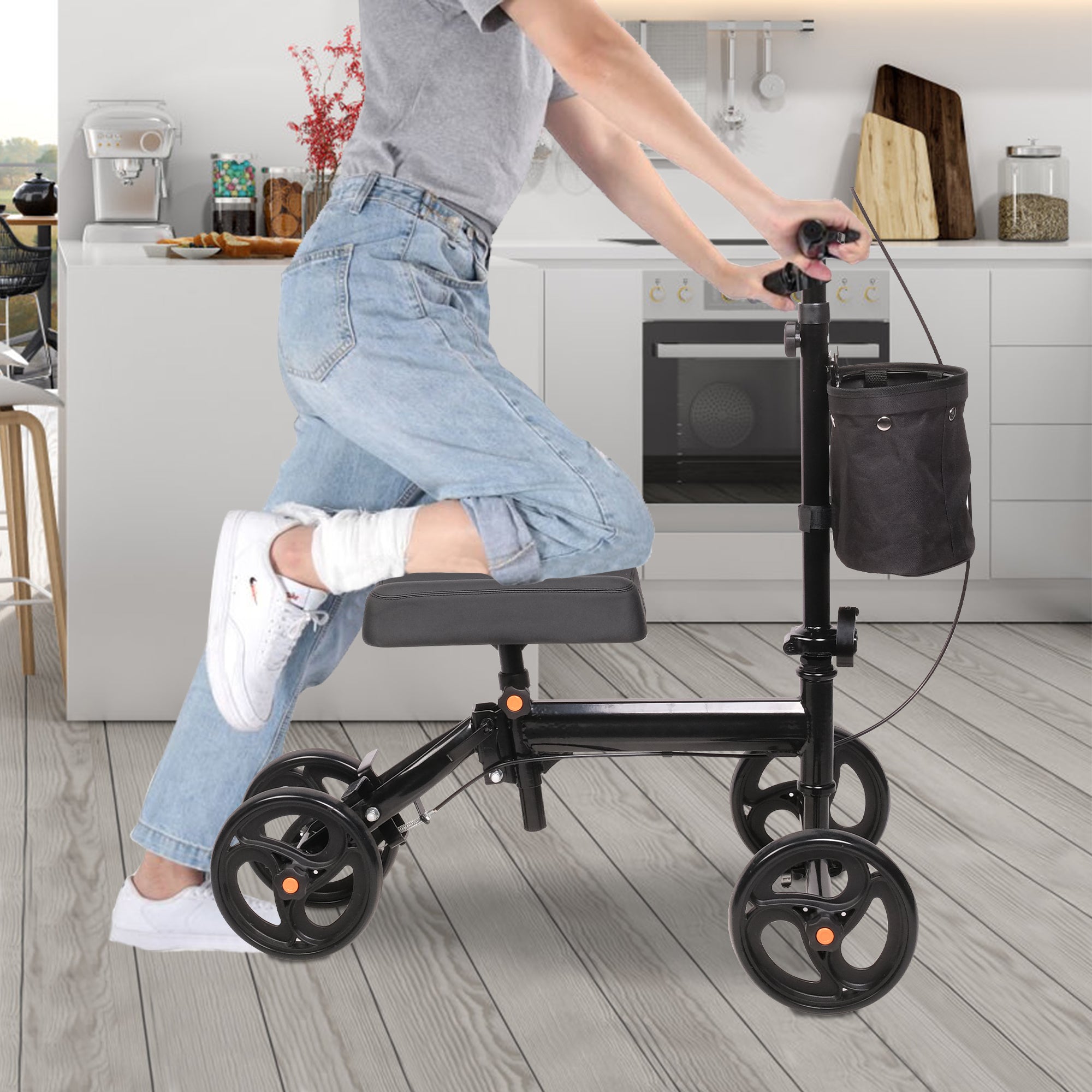 Luckyermore Foldable Knee Walker Adjustable Steerable Knee Scooter Suitable with Foot/Ankle Injuries, Black