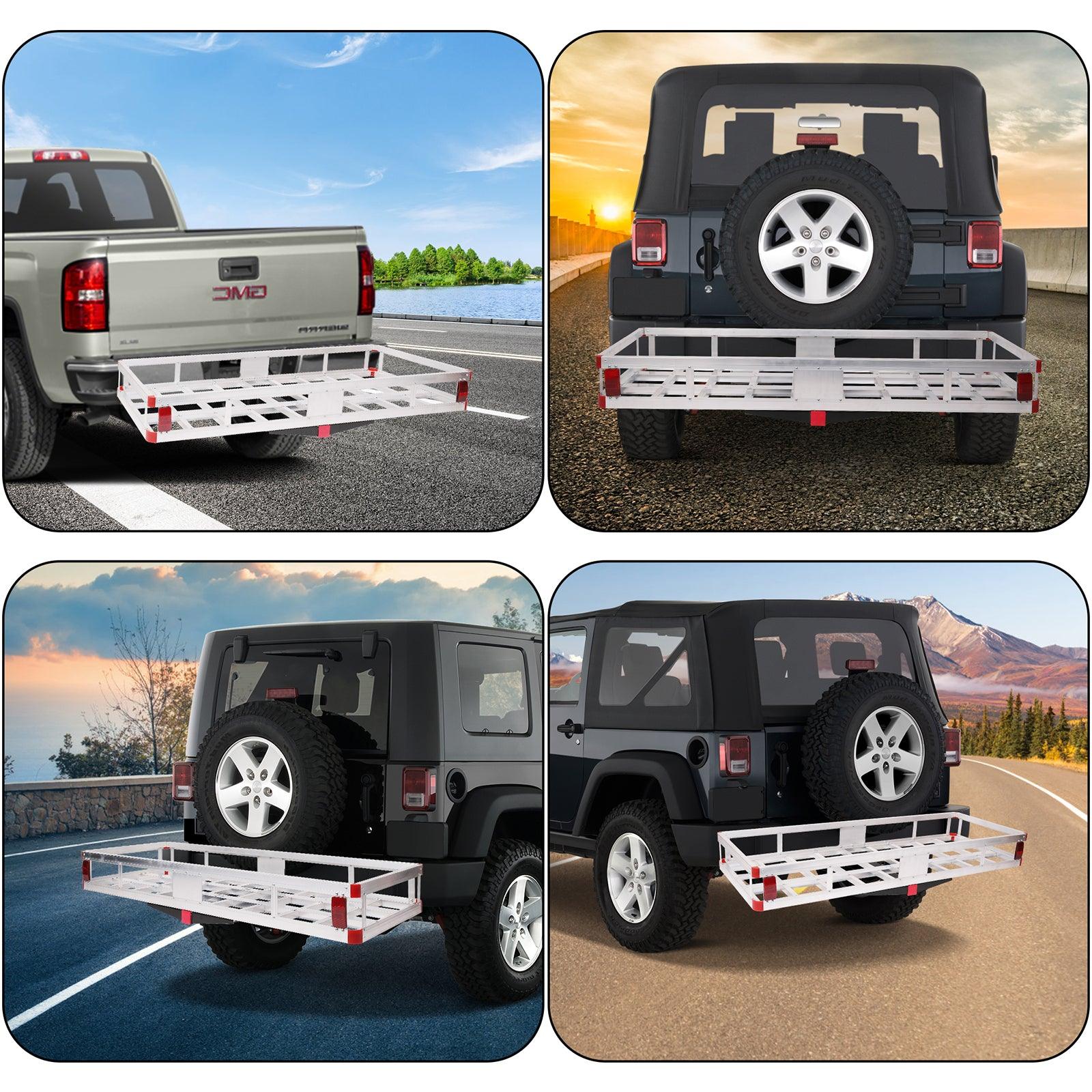 LUCKYERMORE 60"x 22"x 7" Hitch Mount Aluminum Cargo Carrier Basket Folding Cargo Rack with 2" Receiver, Silver