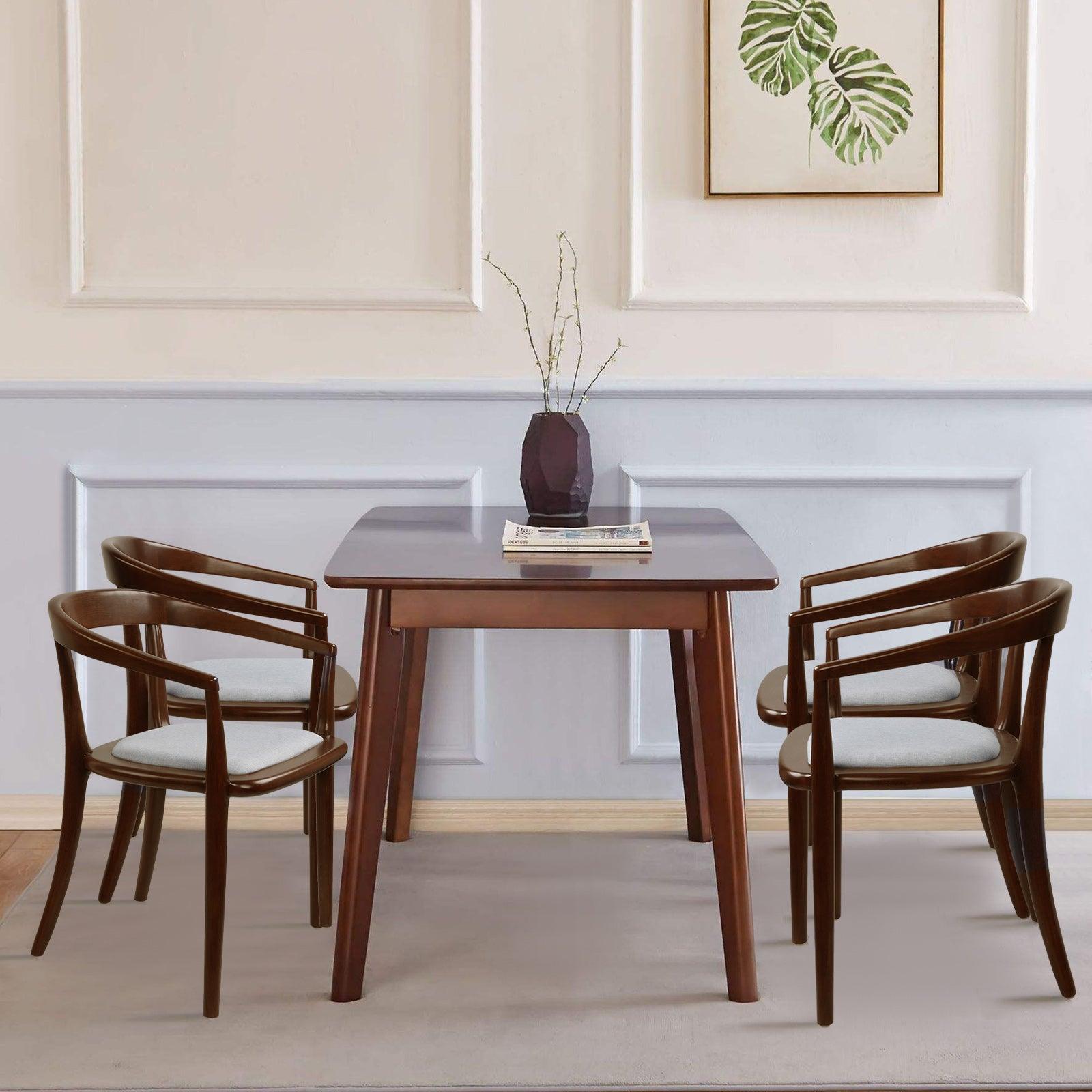 LUCKYERMORE Mid Century Dining Chair Beech Wood Upholstered Side Chair with Armrest, Beige
