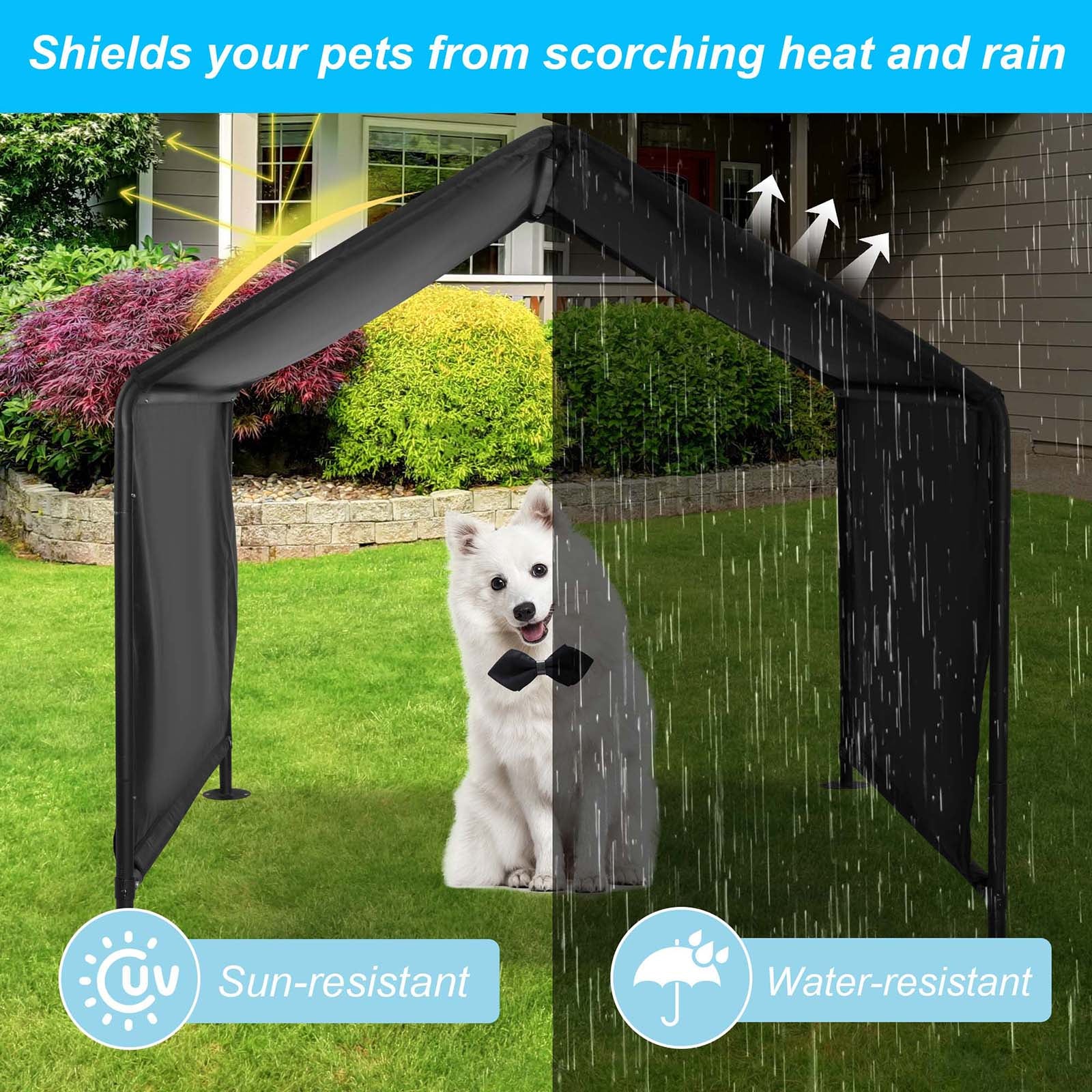 Outdoor Dog Shade Shelter, Outdoor Pet Canopy Tent with Waterproof Roof, 50"x 50"x 43" - Luckyermore