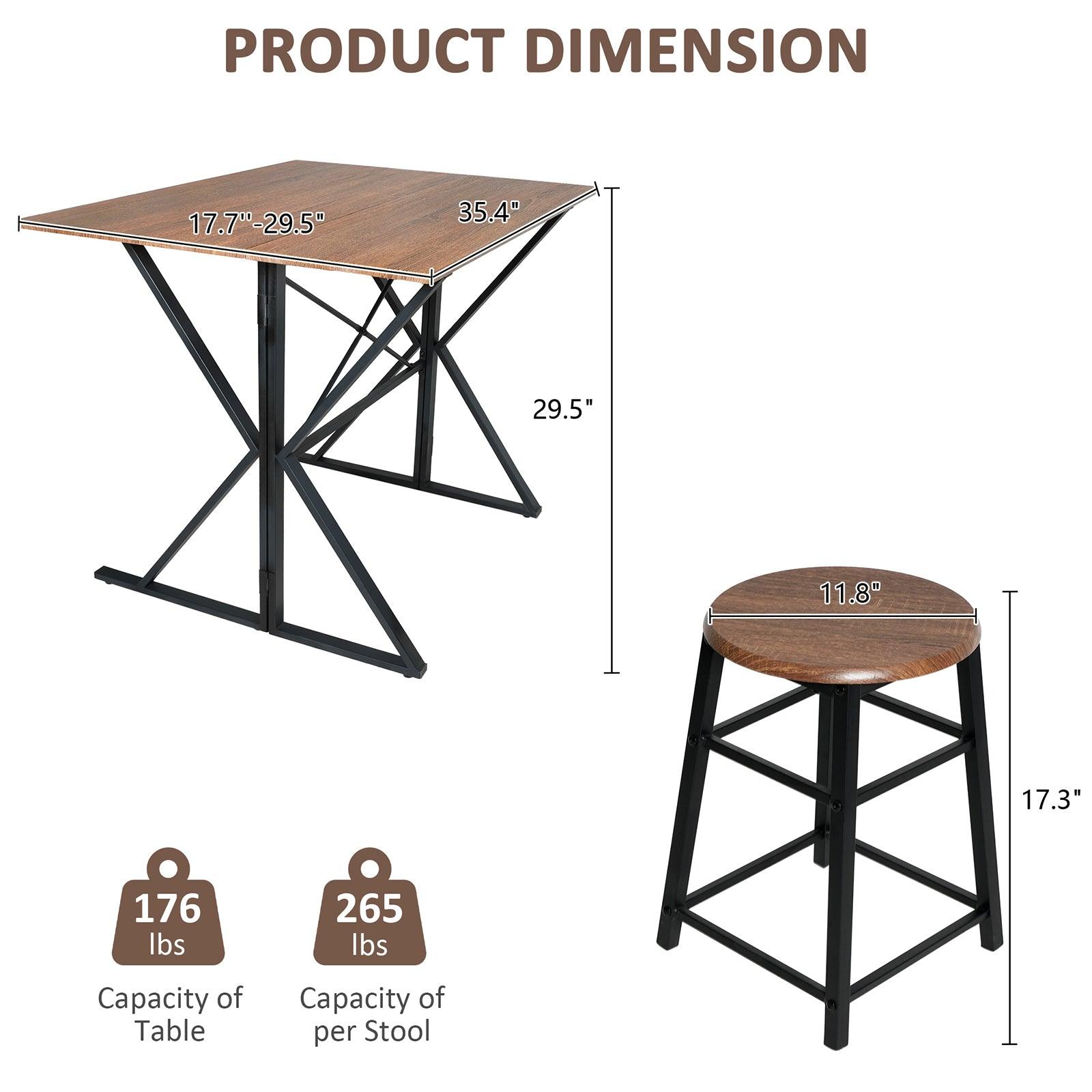LUCKYERMORE Drop Leaf Dining Table Set for Small Space, 35.4" Drop Leaf Table with 2 Stools