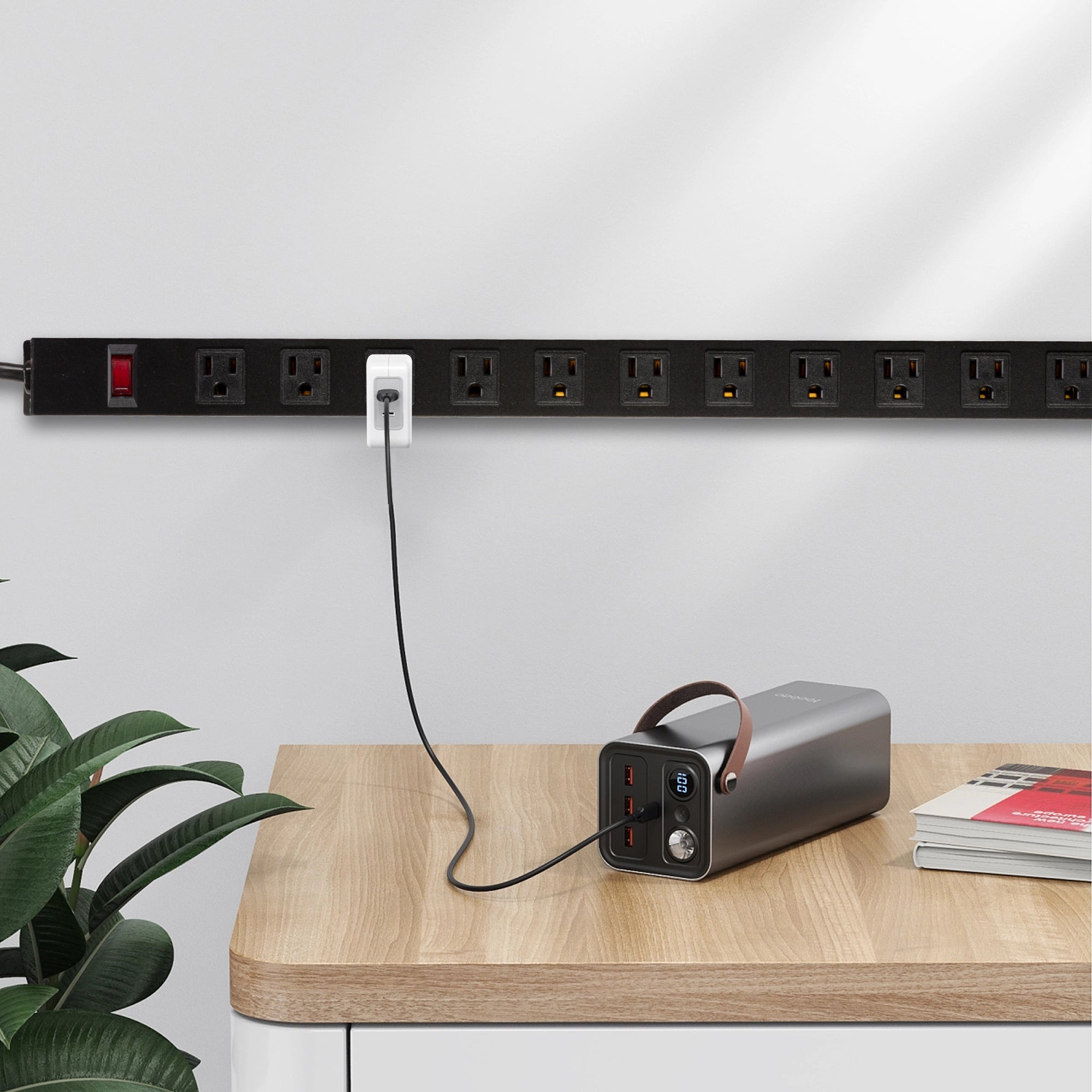 12 Outlets Power Strip Long Metal Power Outlet with 6ft Extension Cord Wall Mount, Black