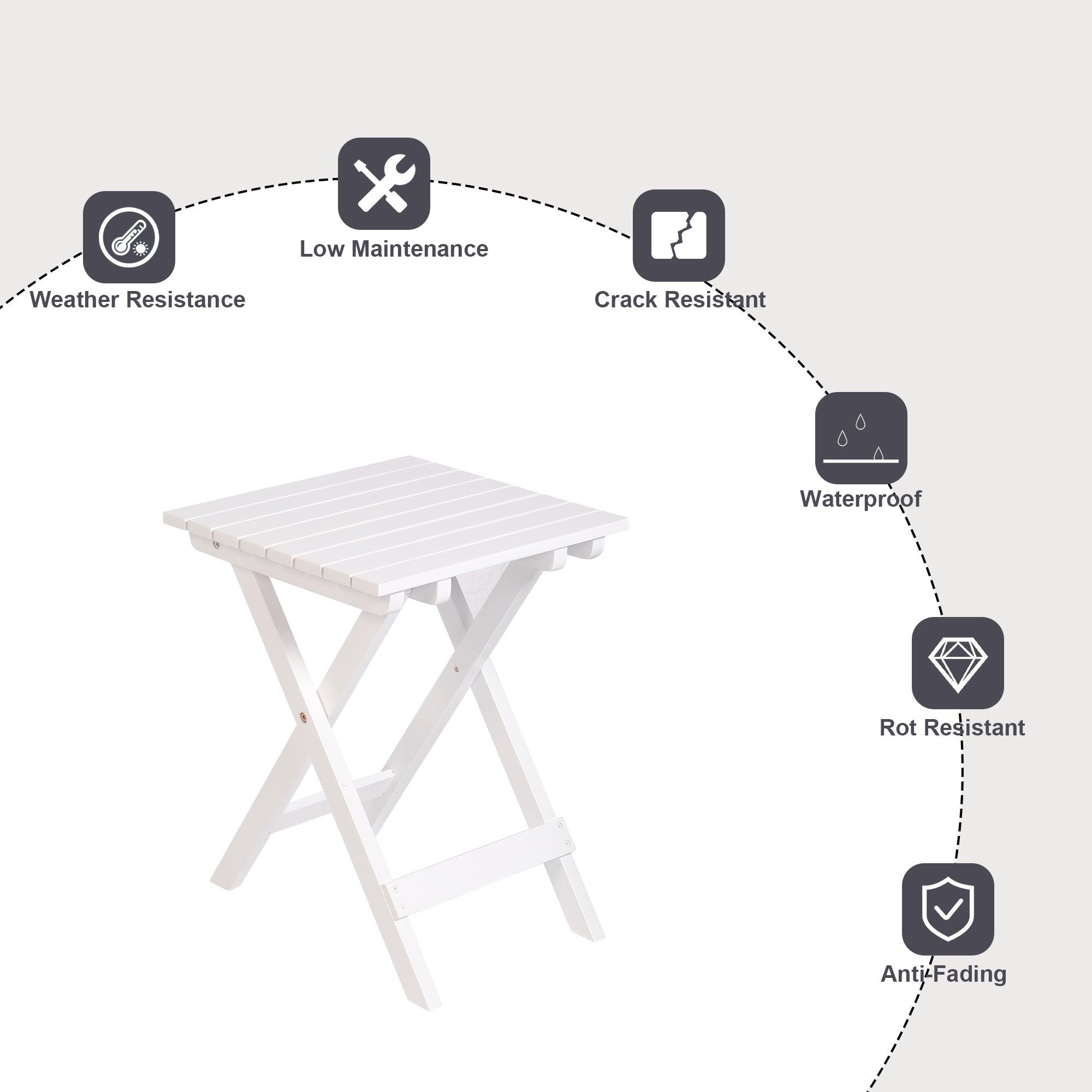 LUCKYERMORE 13.7" Square Outdoor Patio Folding Side Table Wood Portable End Table, White
