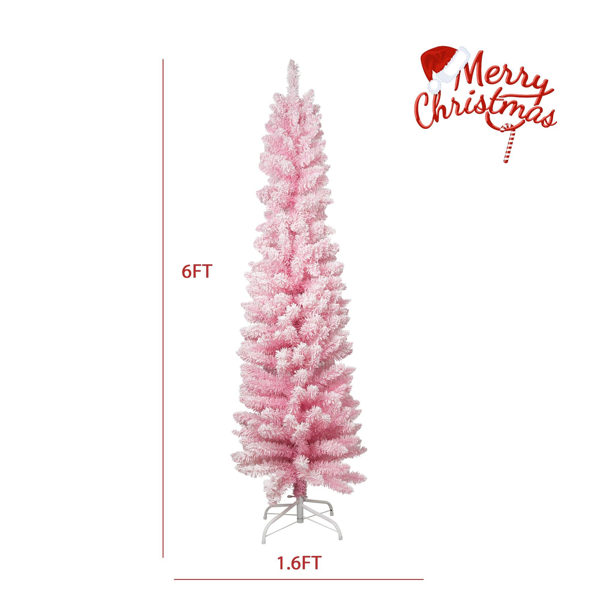 6ft Pink Artificial Christmas Tree Xmas Tree with 320 Branch Tips Metal Stand - Luckyermore