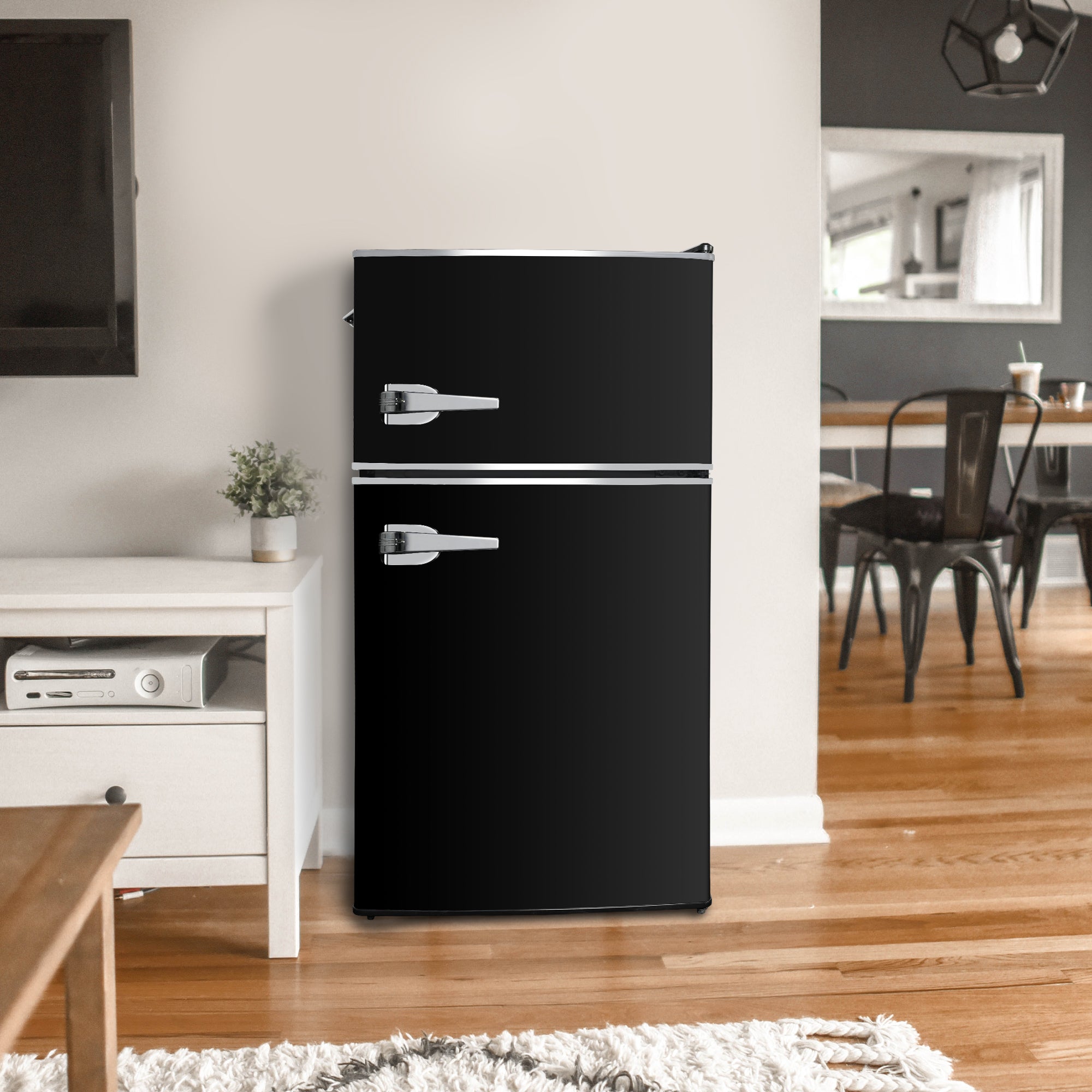 Luckyermore 3.2 Cu.Ft. 2-Door Fridge with Freezer Compact Refrigerator with Glass Shelves