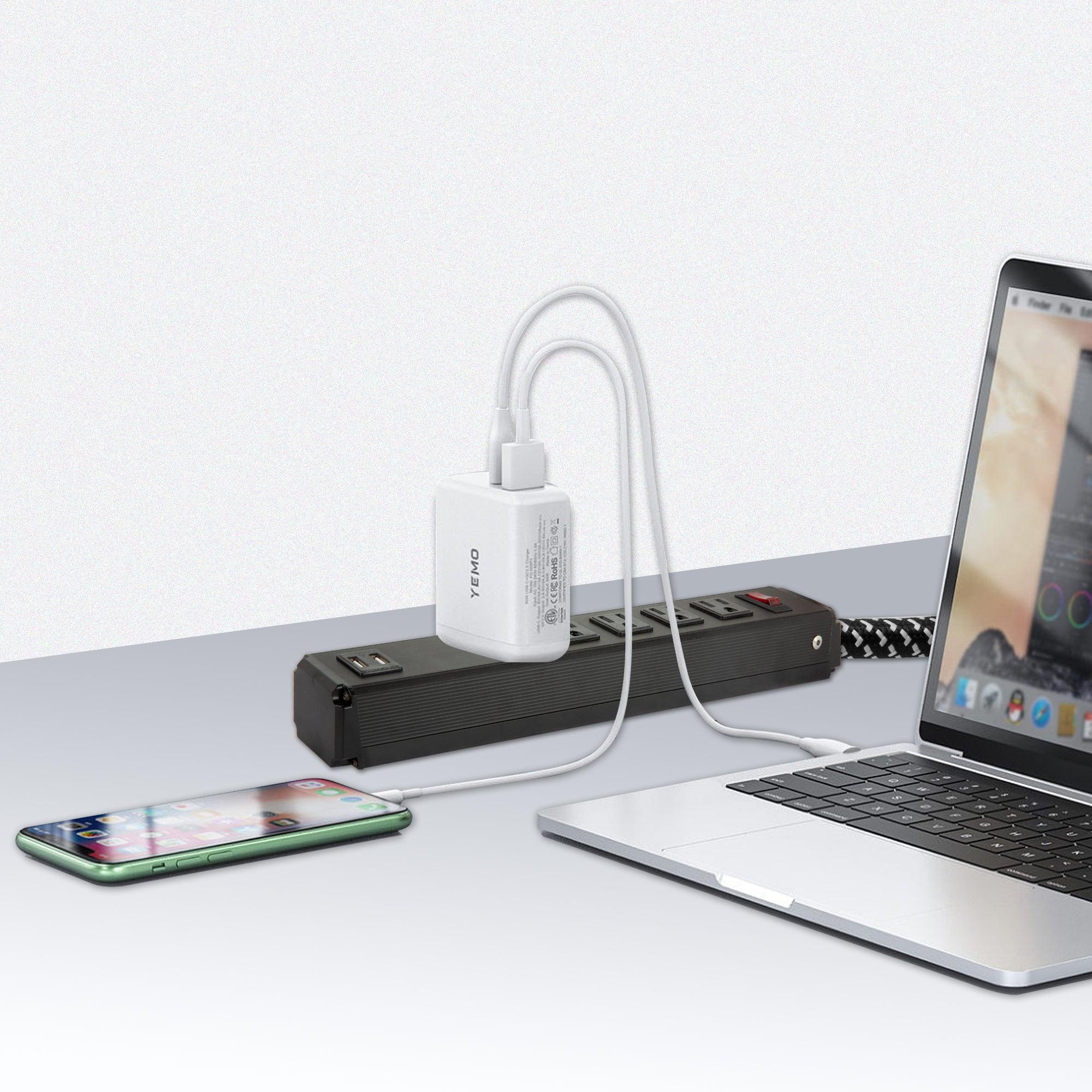 Set of 2 Power Strip 5 Outlets 2 USB Ports with Surge Protector Wall Mount, Black - Luckyermore