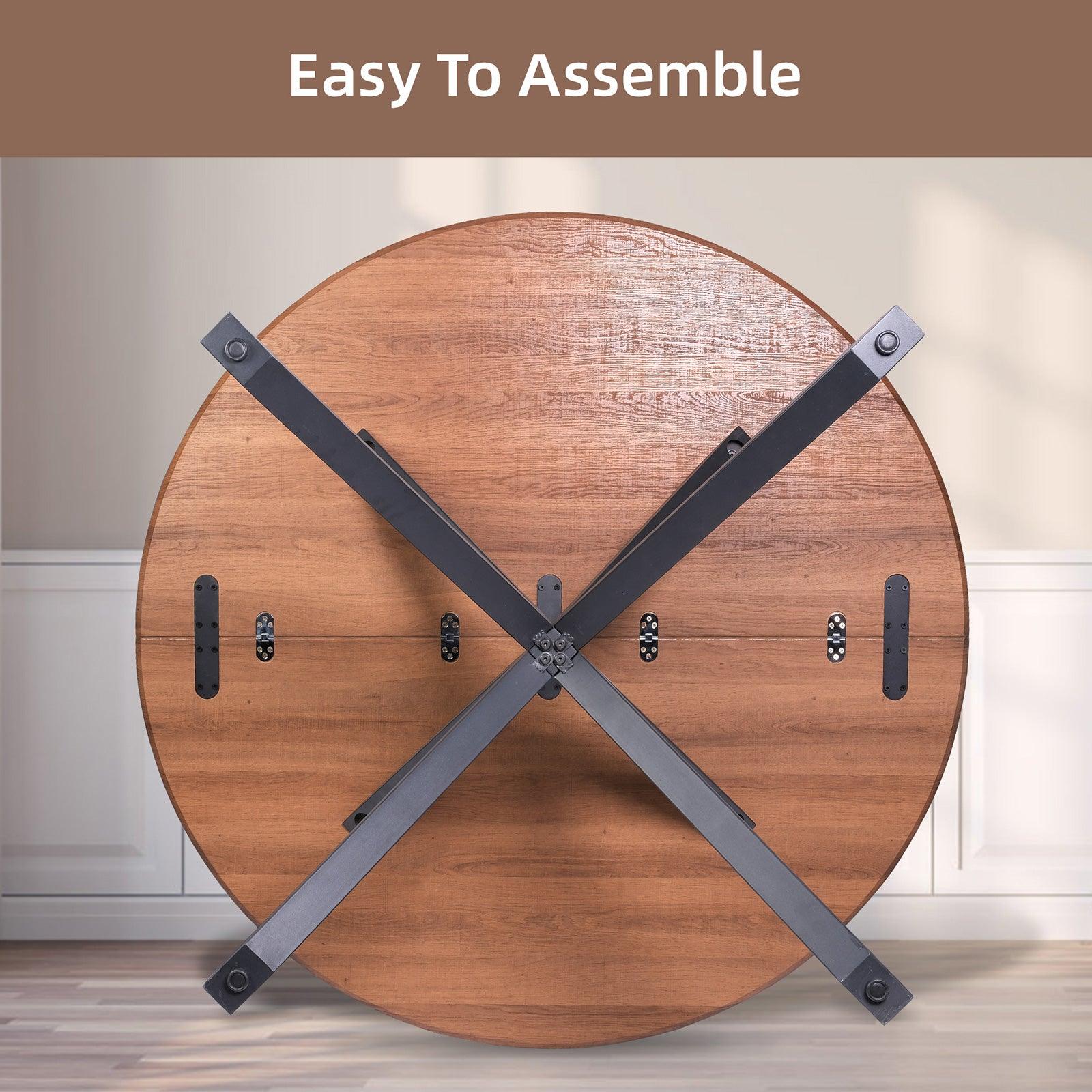 LUCKYERMORE 53" Round Mid-Century Modern Wooden Dining Table for 4-6 Kitchen Table with Solid Metal Leg