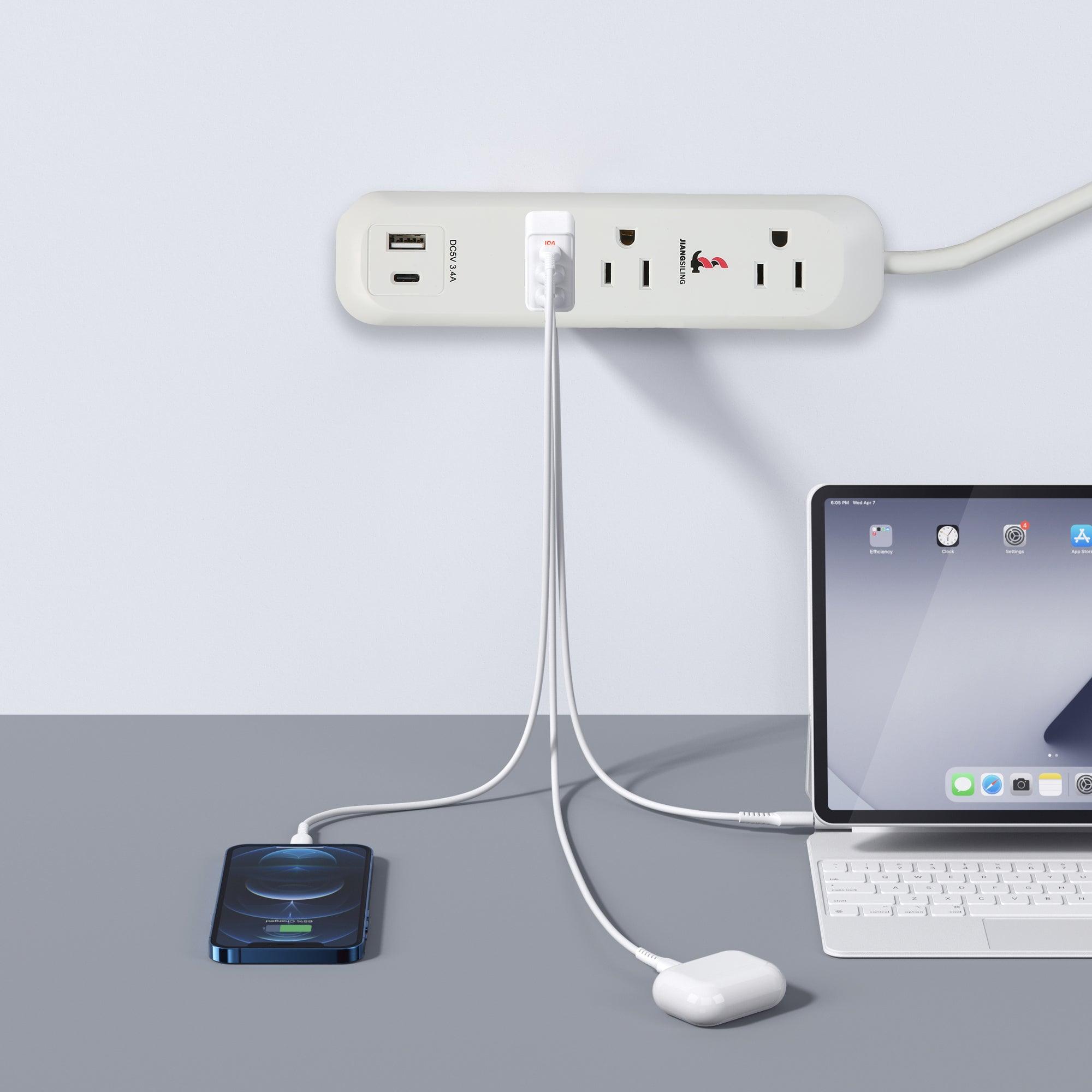 Set of 2 Power Strip 3 Outlet 1 USB Port 1 Type-C Port with Surge Protectorfor Office Home Travel - Luckyermore