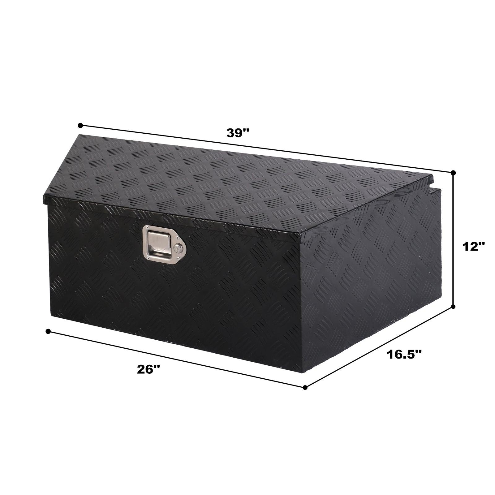 39" Trailer Tongue Box Aluminum Truck Tool Cargo Storage Box Storage Organizer with Lock, Black - Luckyermore