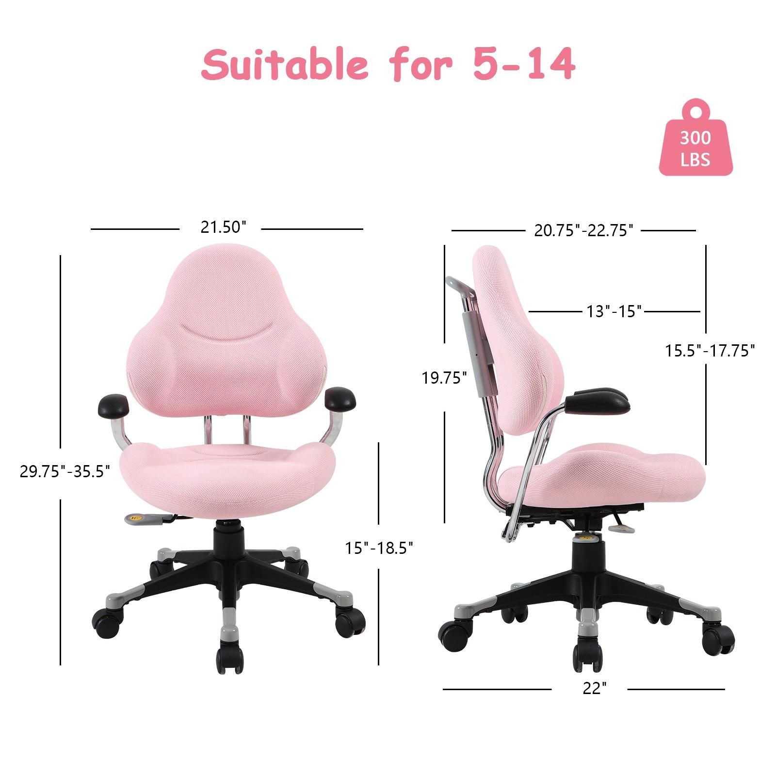 Ergonomic Kids Desk Chair Children Study Swivel Chair with Adjustable Height, Pink - Luckyermore