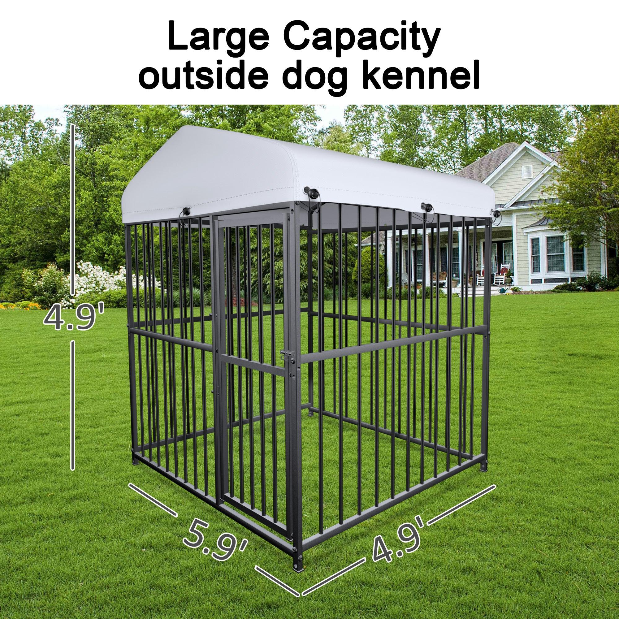 5.9'x4.9'x4.9' Large Dog Outdoor Kennel Pet Playpen with Waterproof Cover and Secure Lock, Black